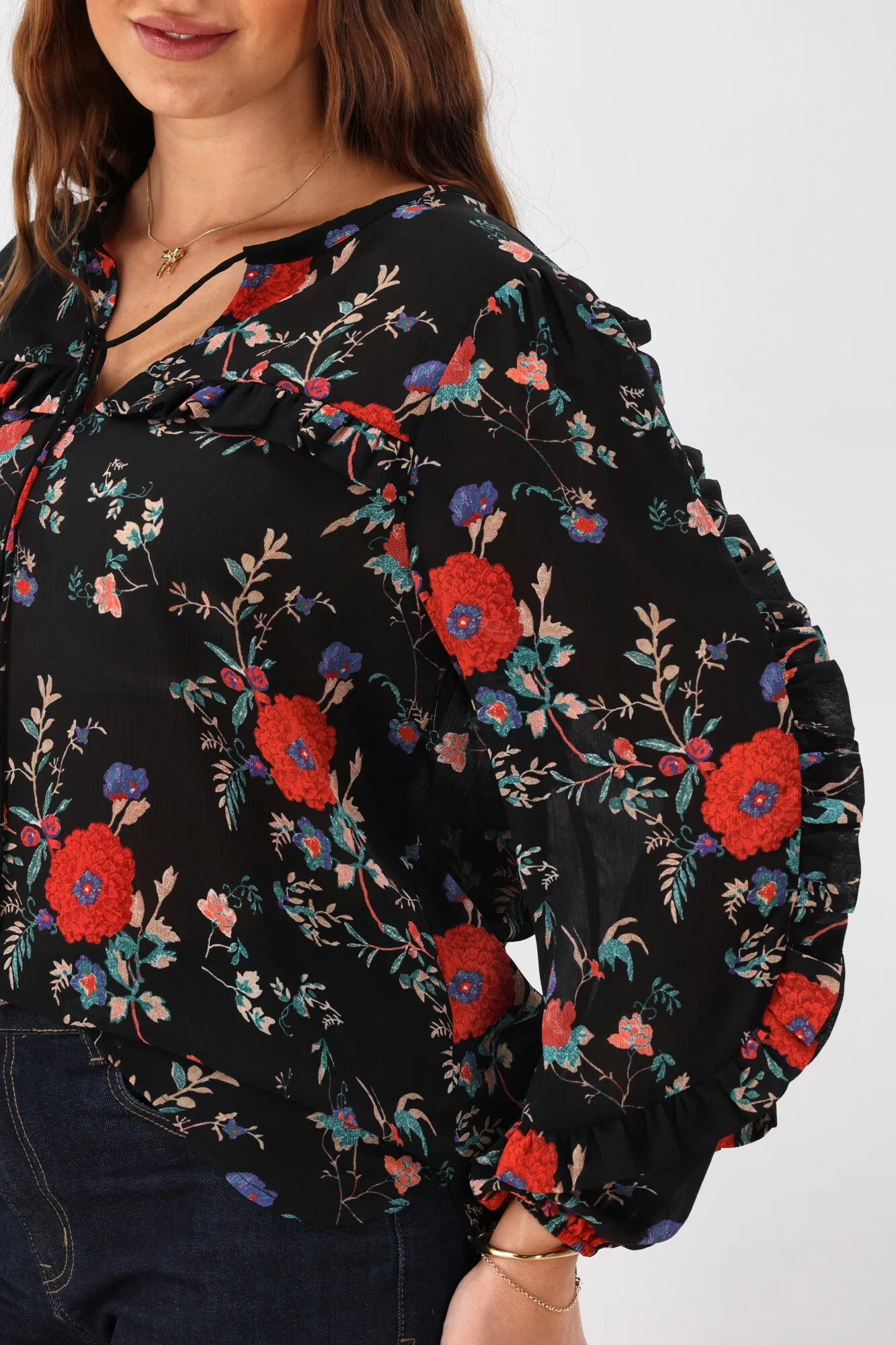 Gloss The Label Paloma Ruffle Sleeve Blouse Rosetta Print