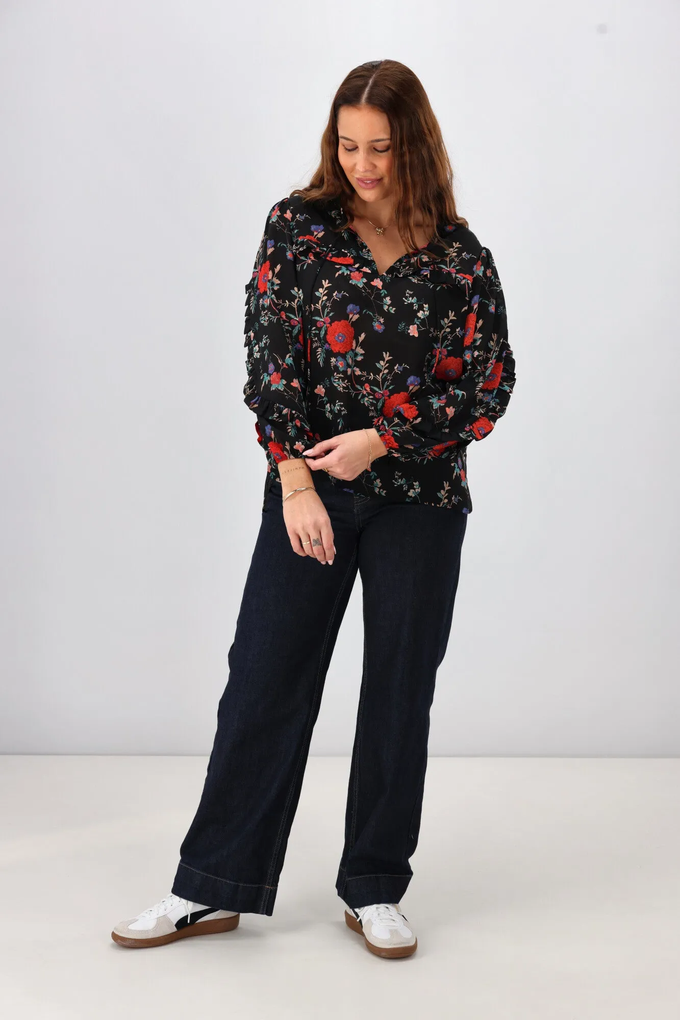 Gloss The Label Paloma Ruffle Sleeve Blouse Rosetta Print
