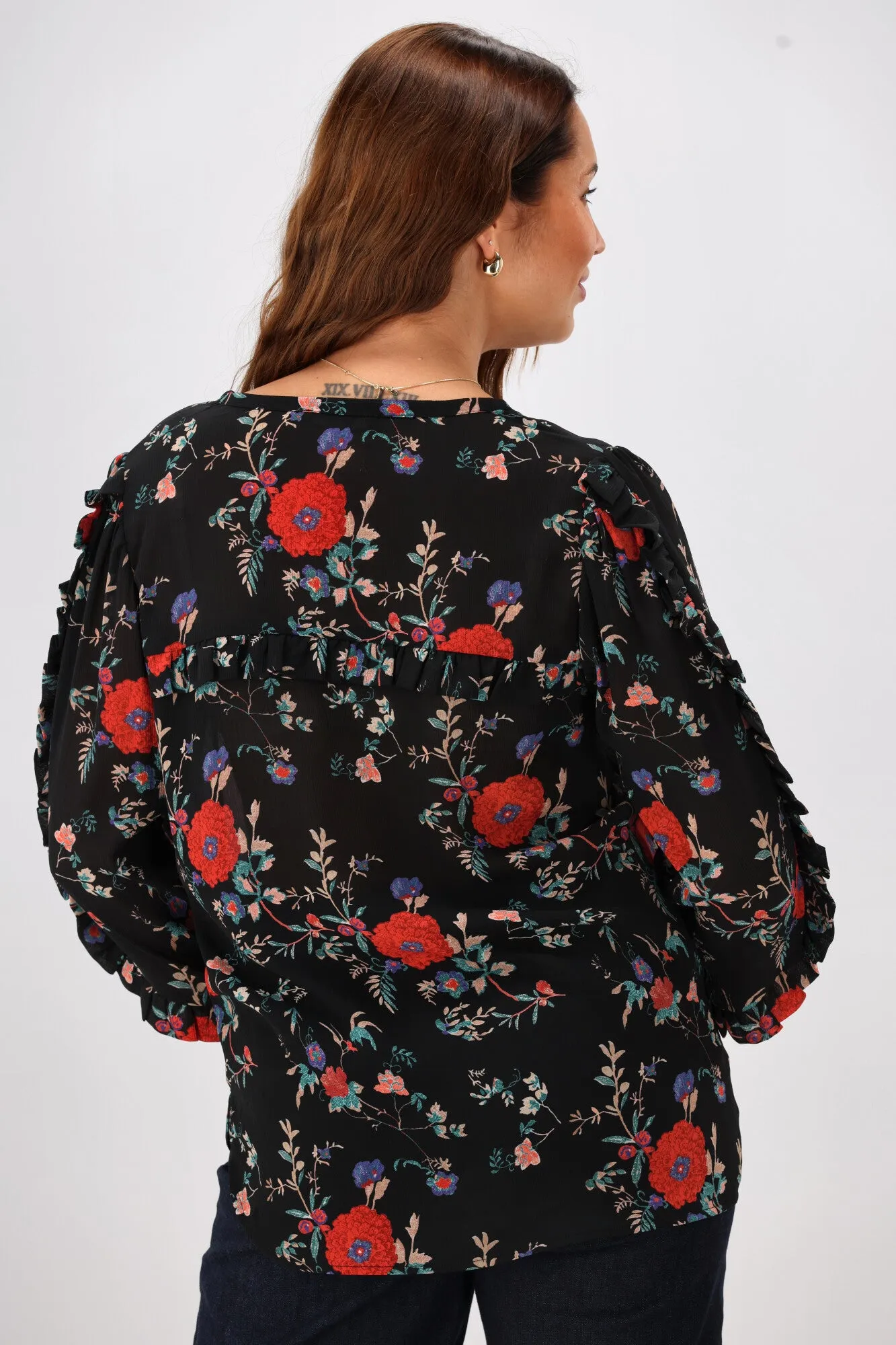 Gloss The Label Paloma Ruffle Sleeve Blouse Rosetta Print