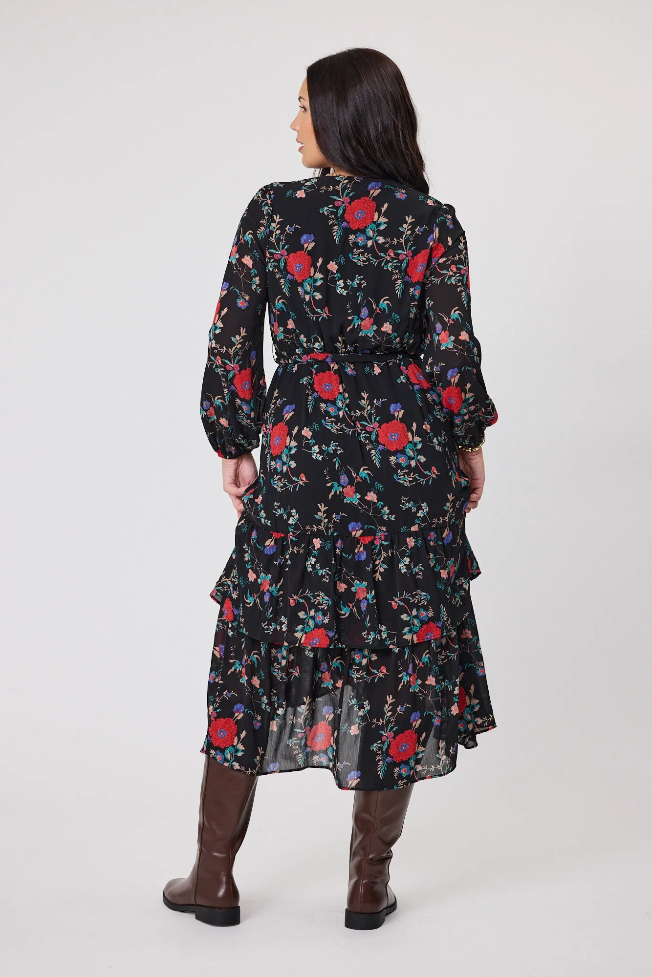 Gloss The Label Peta Ruffle Mock Wrap Dress Rosetta Print