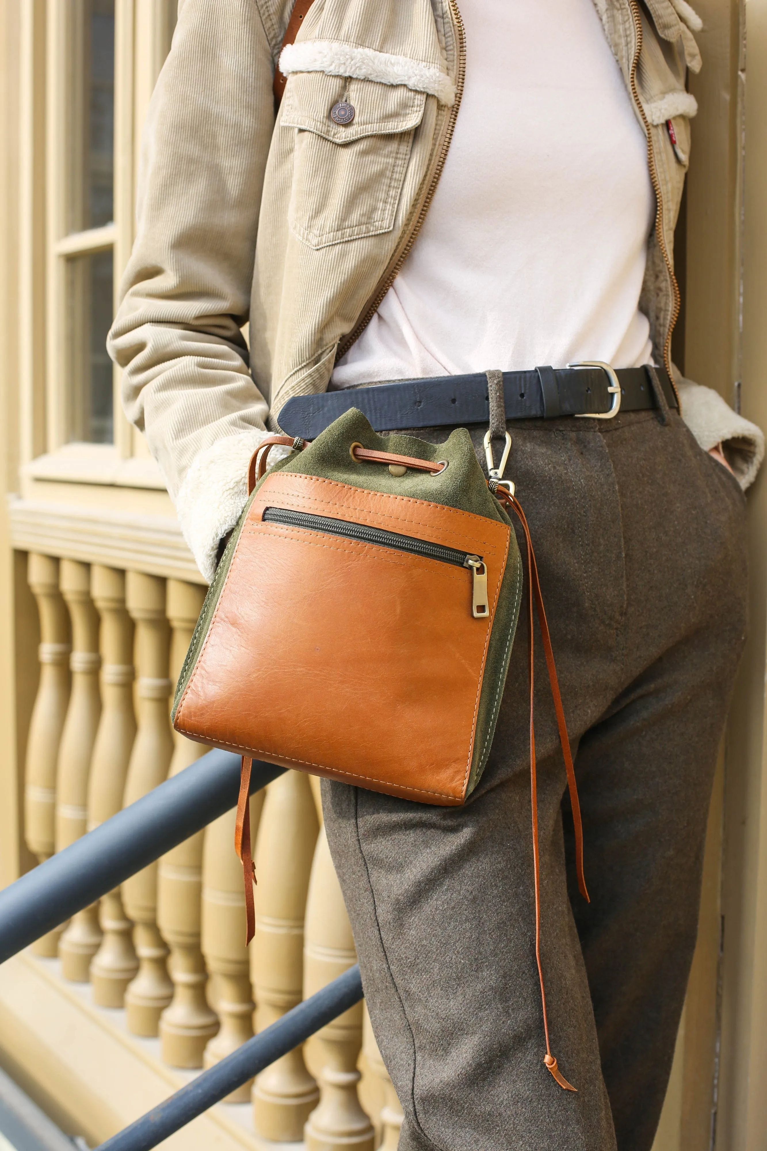 Green Designer Mini Bag - leather purse crossbody (dual color)