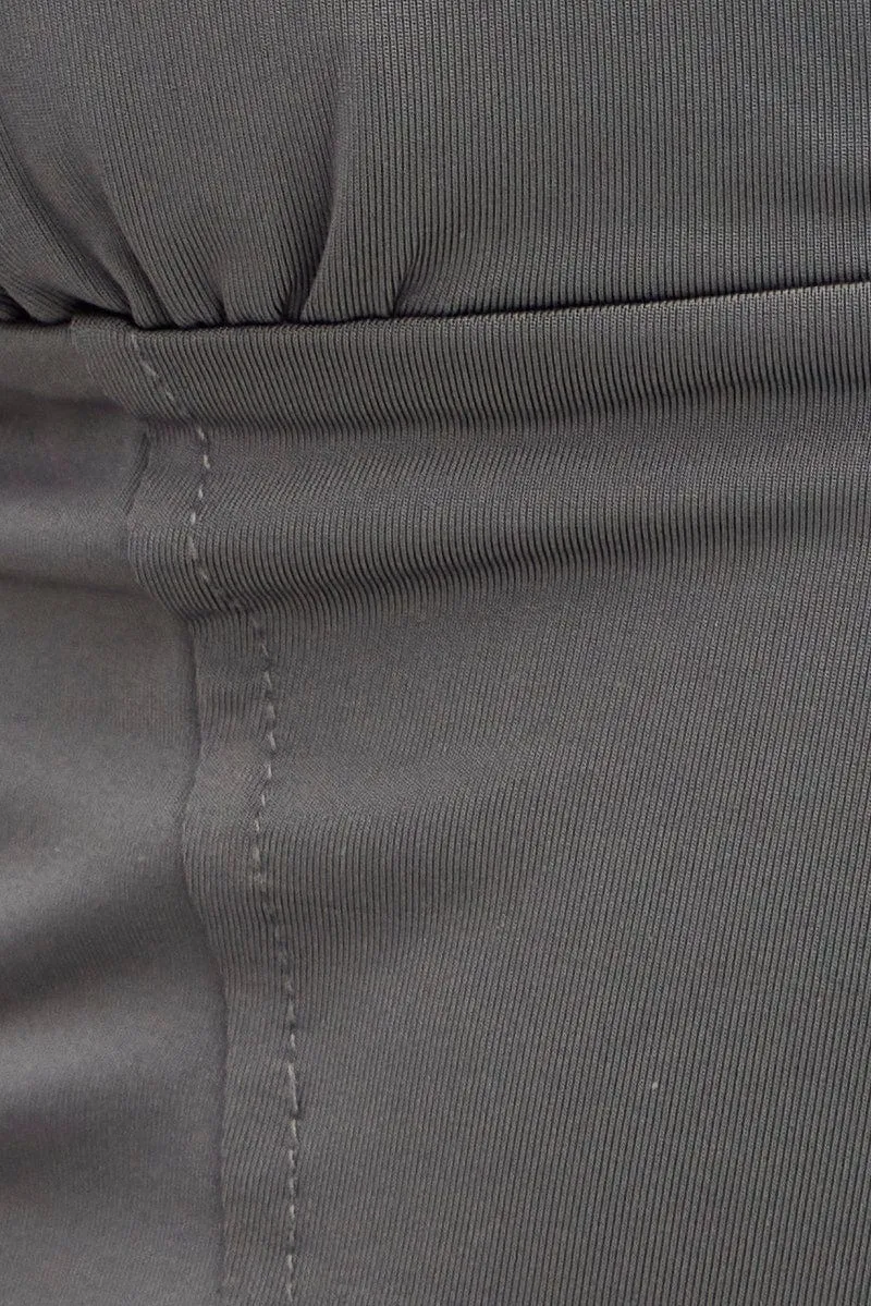 Grey Corset Detail Top Sleeveless Crop Slinky Jersey