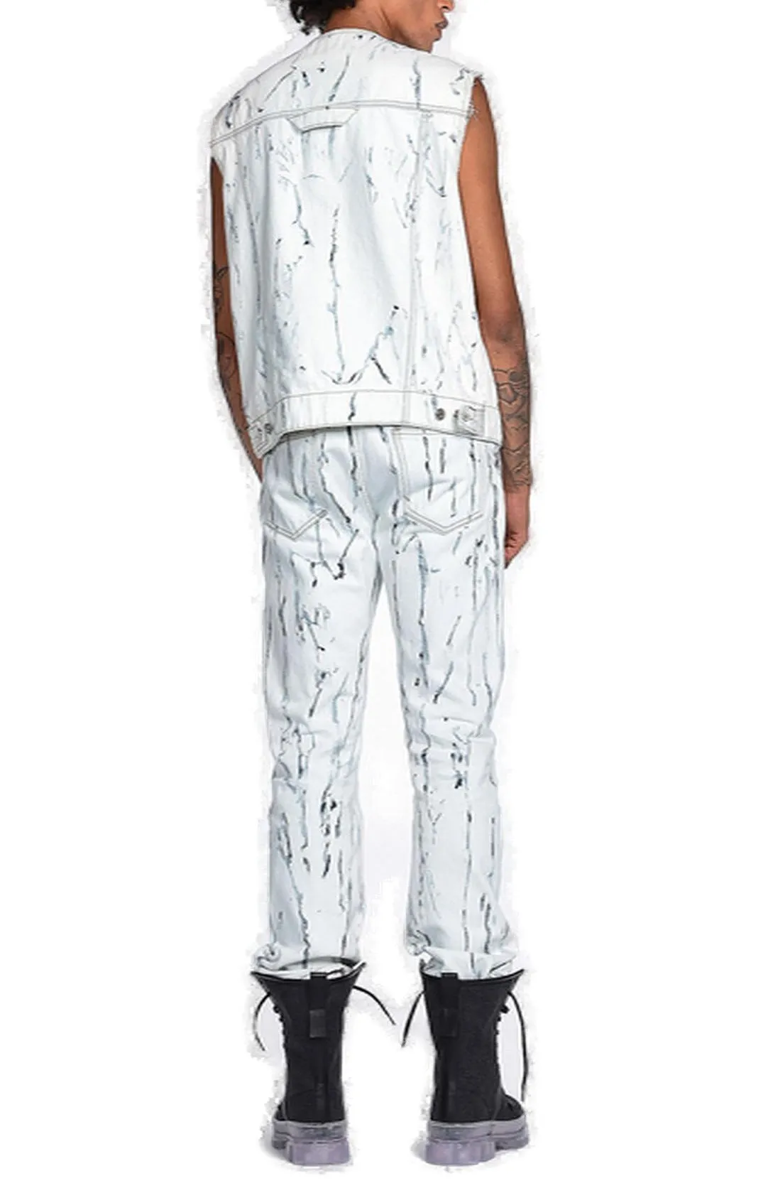 Just Cavalli Painterly Print Washed Straight-Leg Jeans