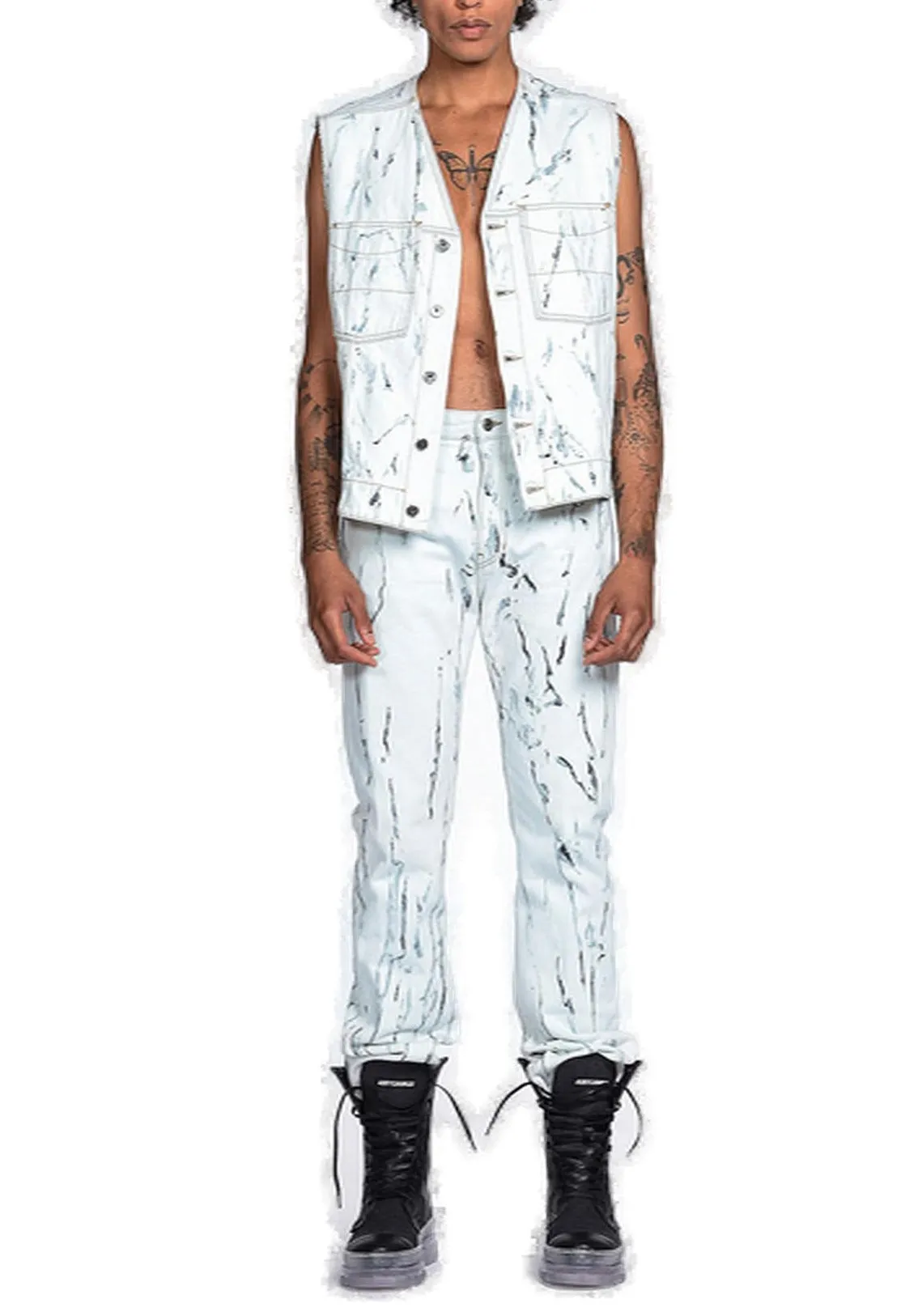 Just Cavalli Painterly Print Washed Straight-Leg Jeans