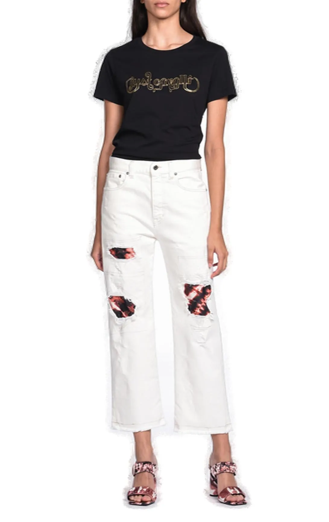 Just Cavalli Patch Under Rips Loose Fit Straight-Leg Jeans