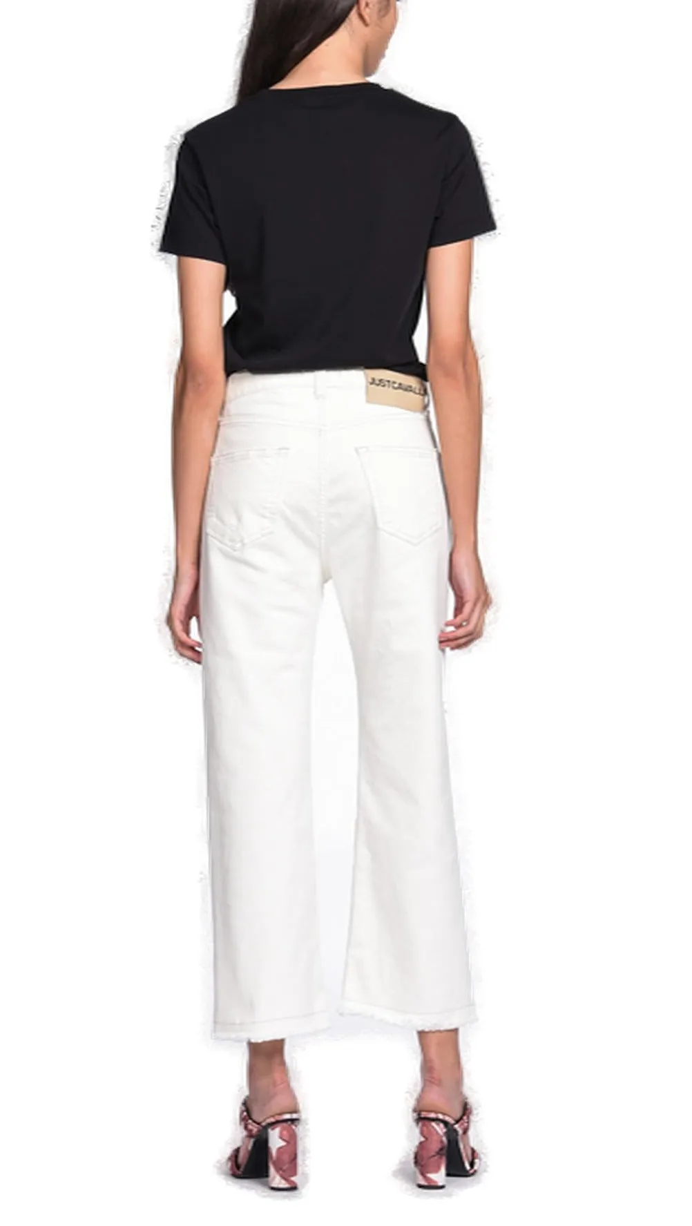 Just Cavalli Patch Under Rips Loose Fit Straight-Leg Jeans