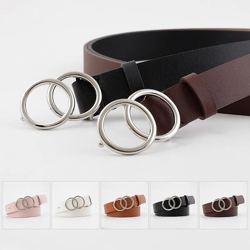 Ladies Leisure Dress Jeans Wild Waistband Double Ring Waist Belt
