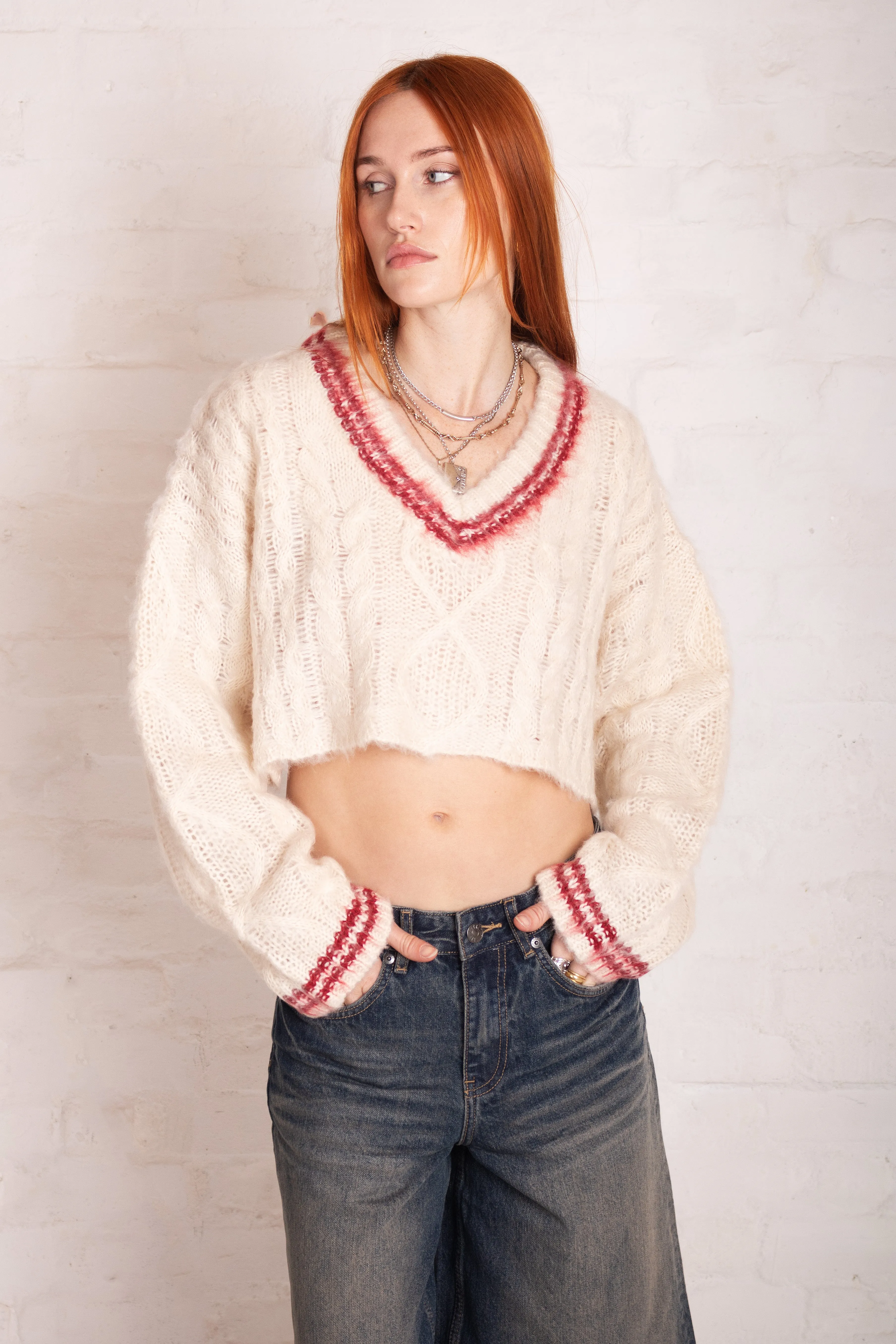 Load Varsity Crop Cable Knit