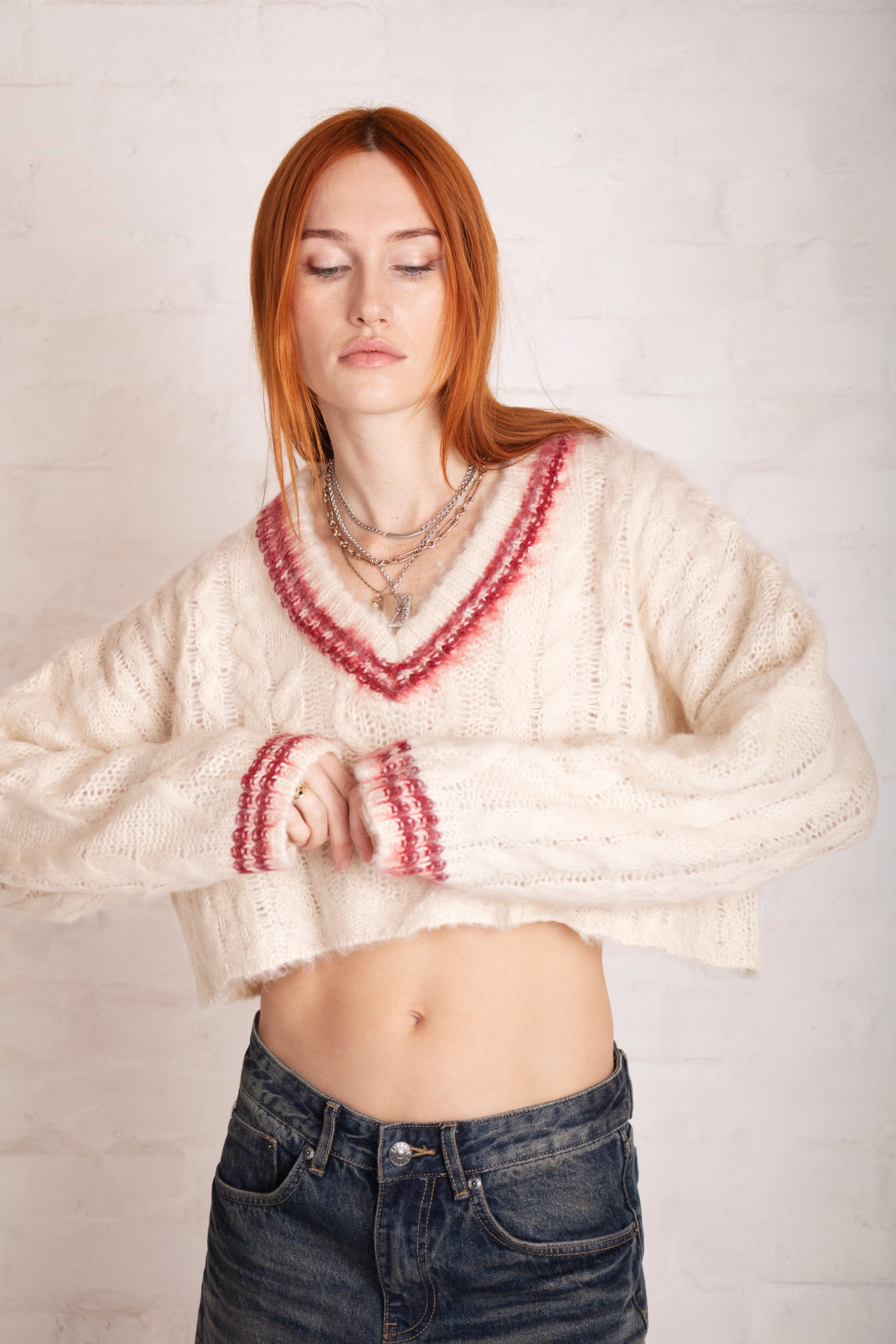 Load Varsity Crop Cable Knit
