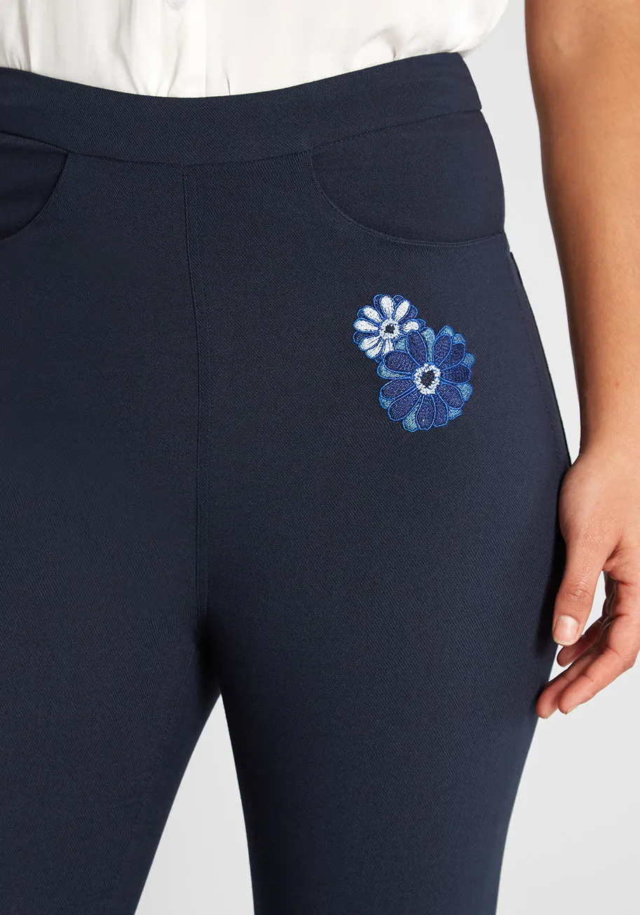 ModCloth x Collectif Crazy For Daisies Embroidered Skinny Pants