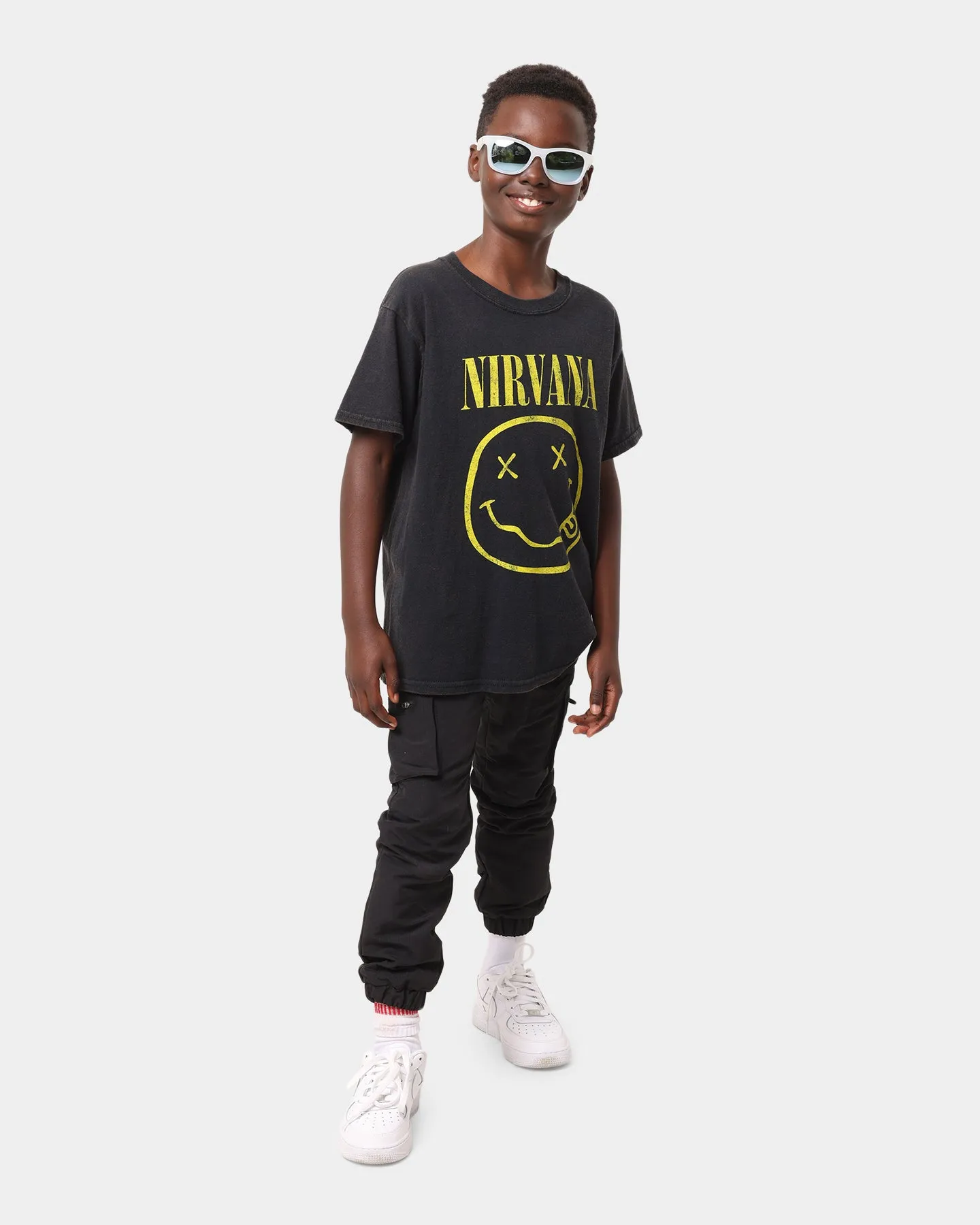 Nirvana Nirvana Kid's Smiley Vintage T-Shirt Black