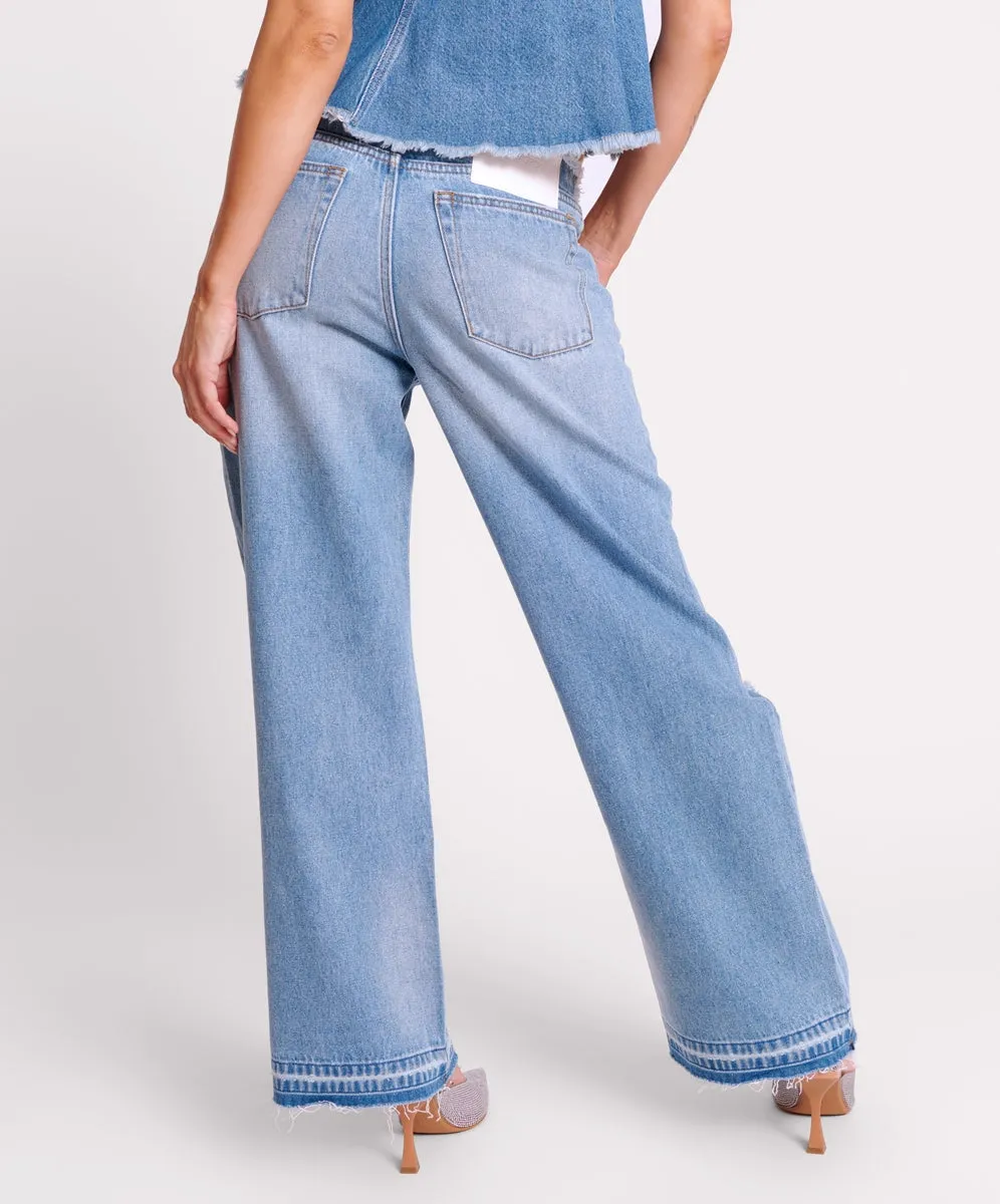 One Teaspoon Lowriders Low Waist Wide Leg Jeans Bolt Blue