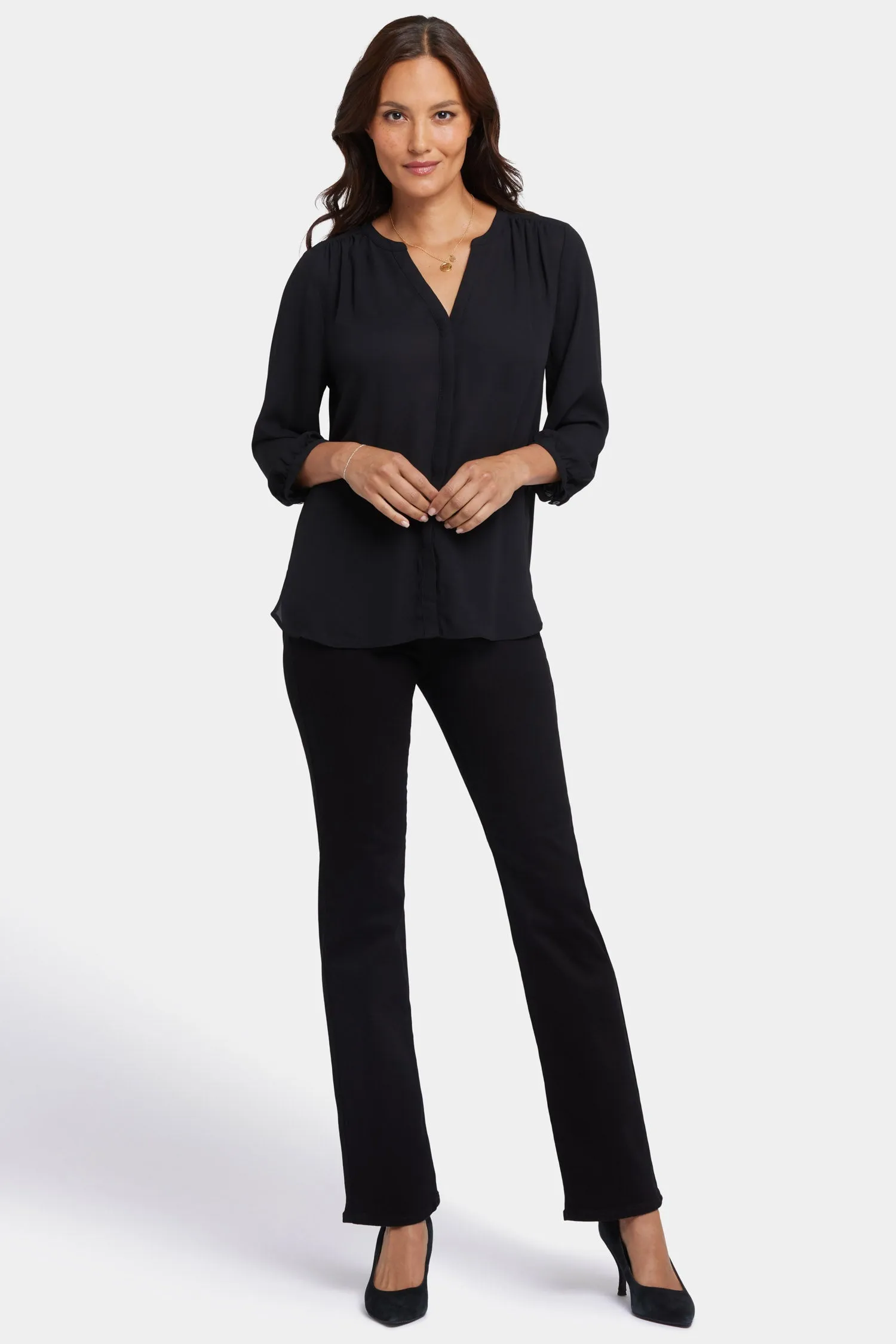 Pintuck Blouse In Petite - Black