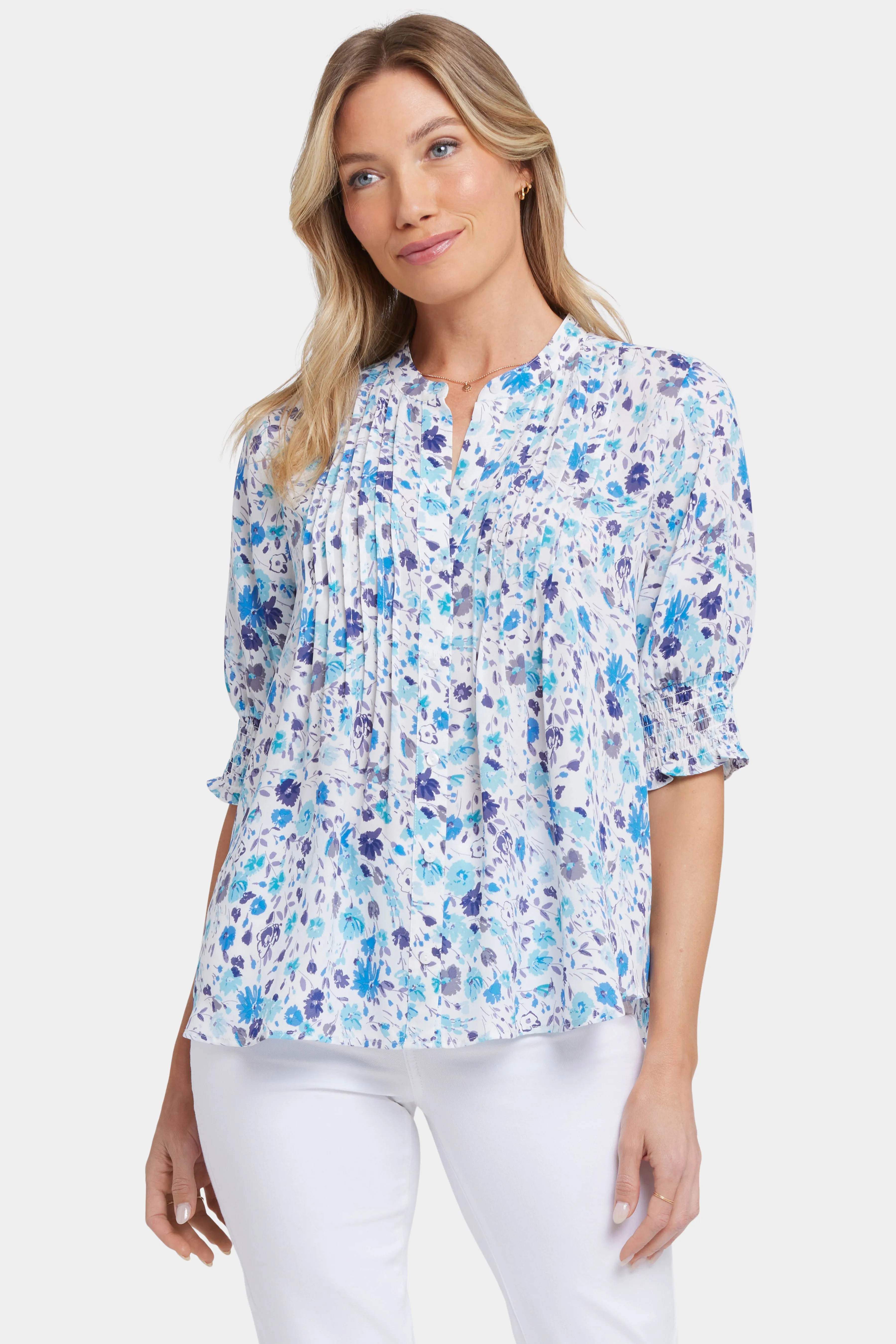 Pleated Short Sleeved Blouse - Jimena Garden