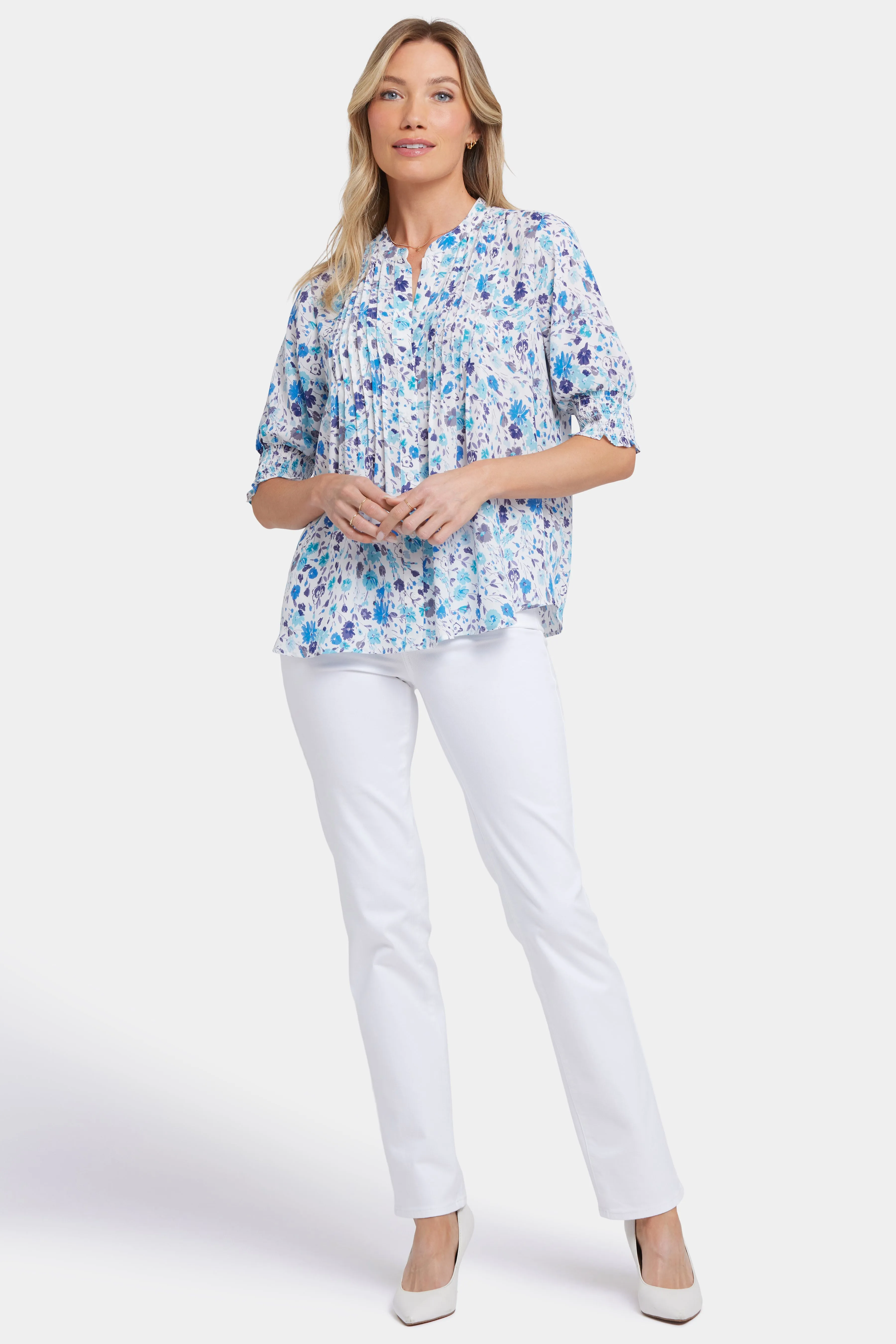 Pleated Short Sleeved Blouse - Jimena Garden