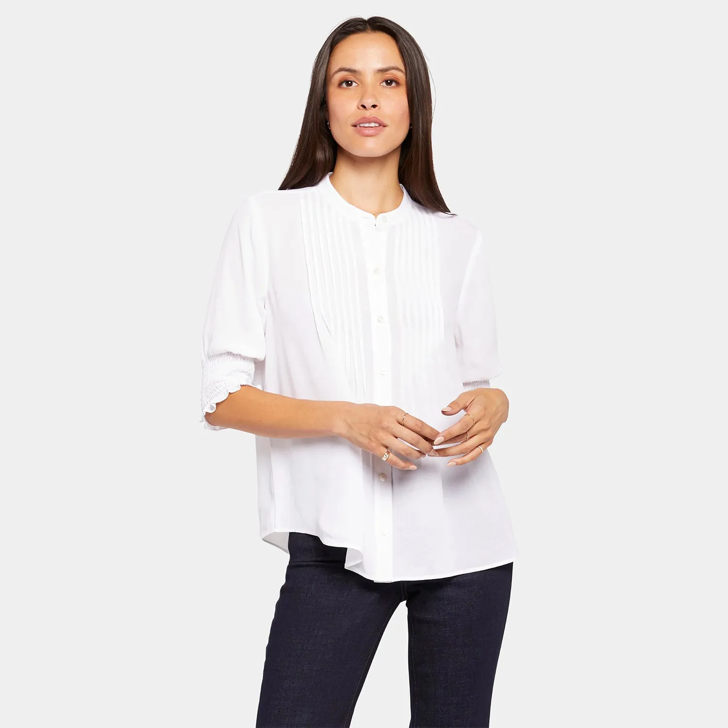 Pleated Short Sleeved Blouse - Optic White