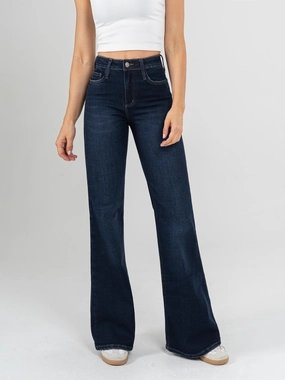 Ref: 065368 Jean flare stretch, bota ancha, tiro alto, tono azul oscuro