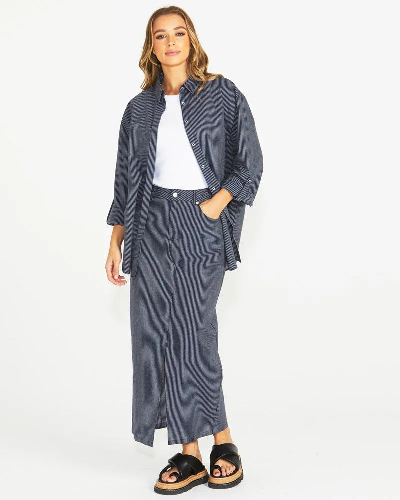 Sass Liberty Shirt Navy White Stripe