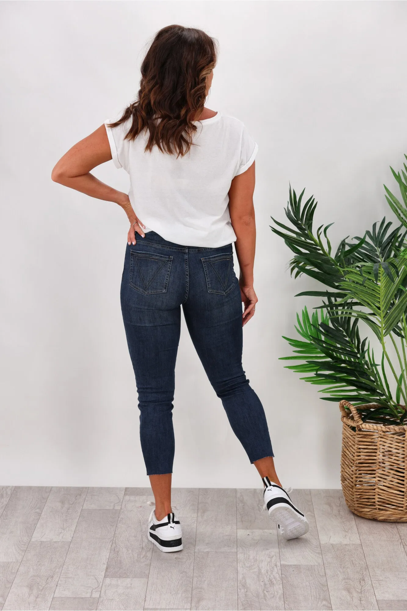 Shine On Label Coen Cropped Skinny Stepped Hem Jean Dark indigo