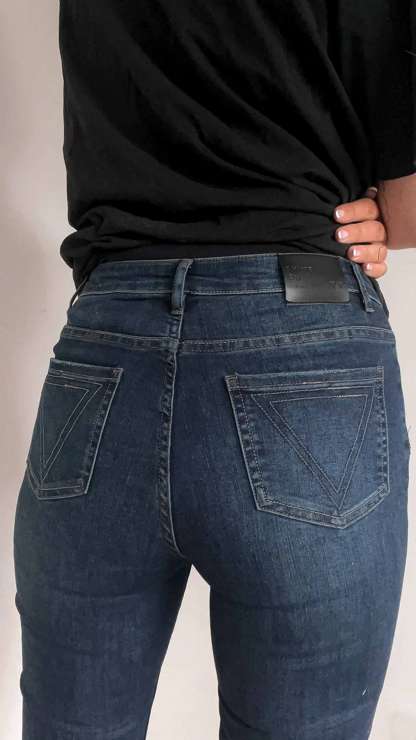 Shine On Label Coen Cropped Skinny Stepped Hem Jean Dark indigo