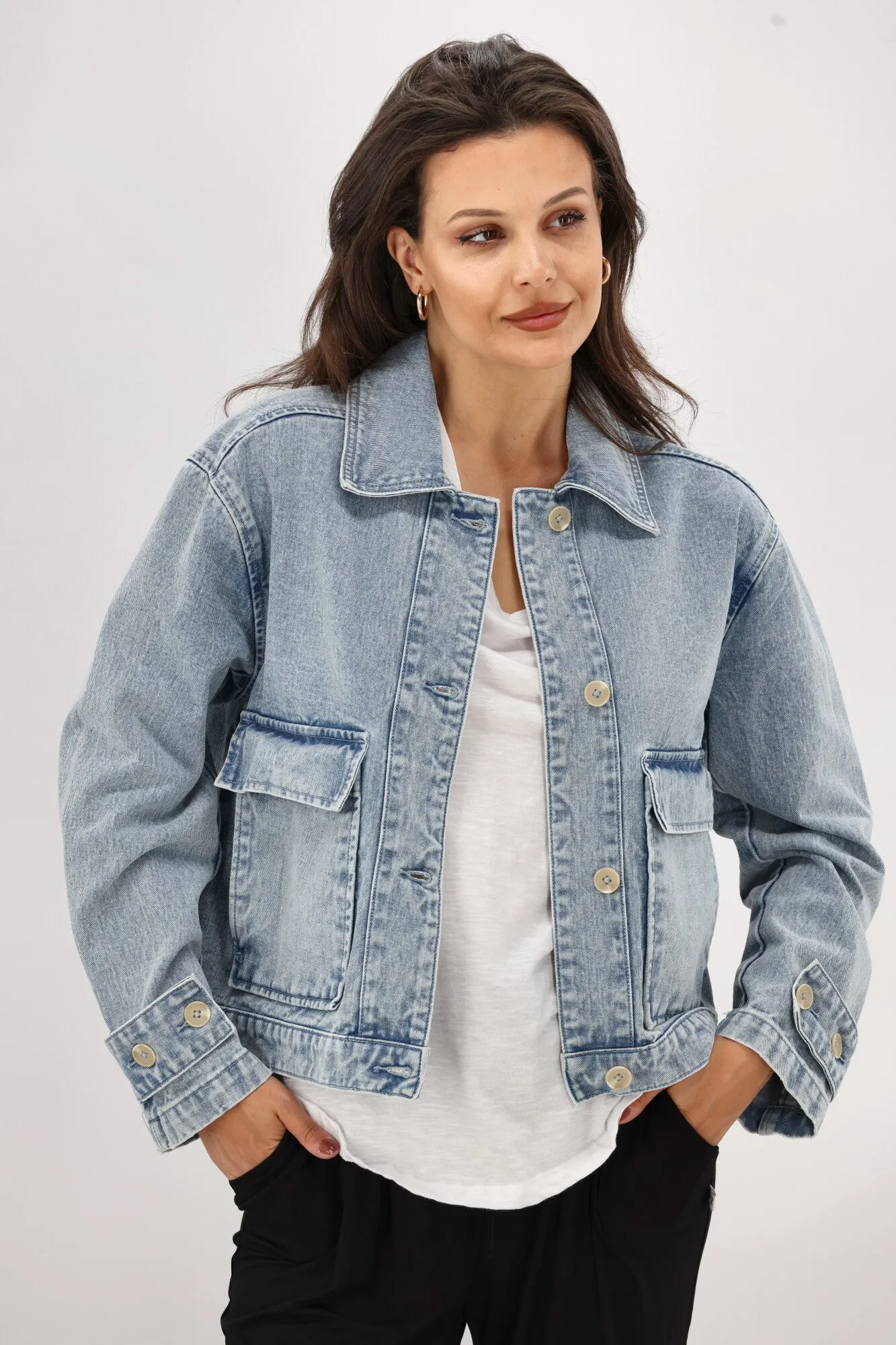 Shine On Label Eclipse Denim Utility Jacket Washed Blue