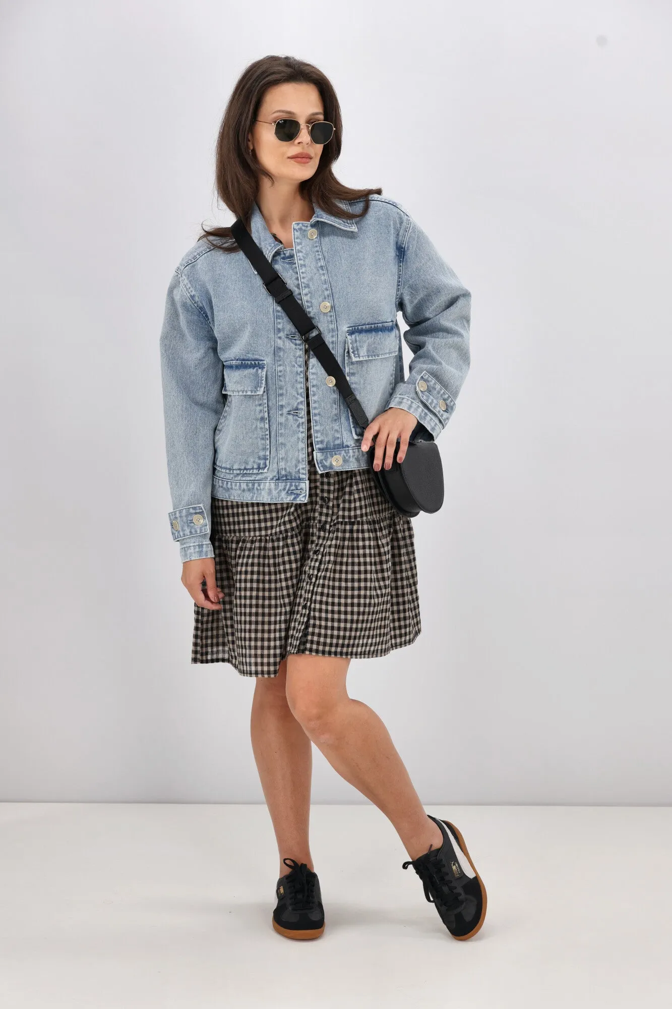 Shine On Label Eclipse Denim Utility Jacket Washed Blue