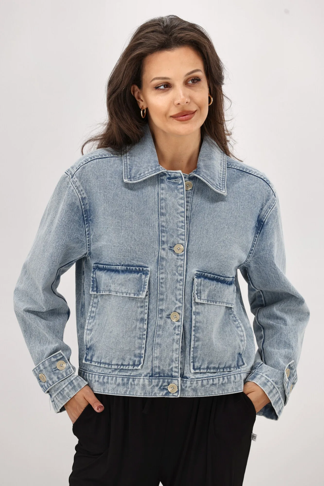 Shine On Label Eclipse Denim Utility Jacket Washed Blue
