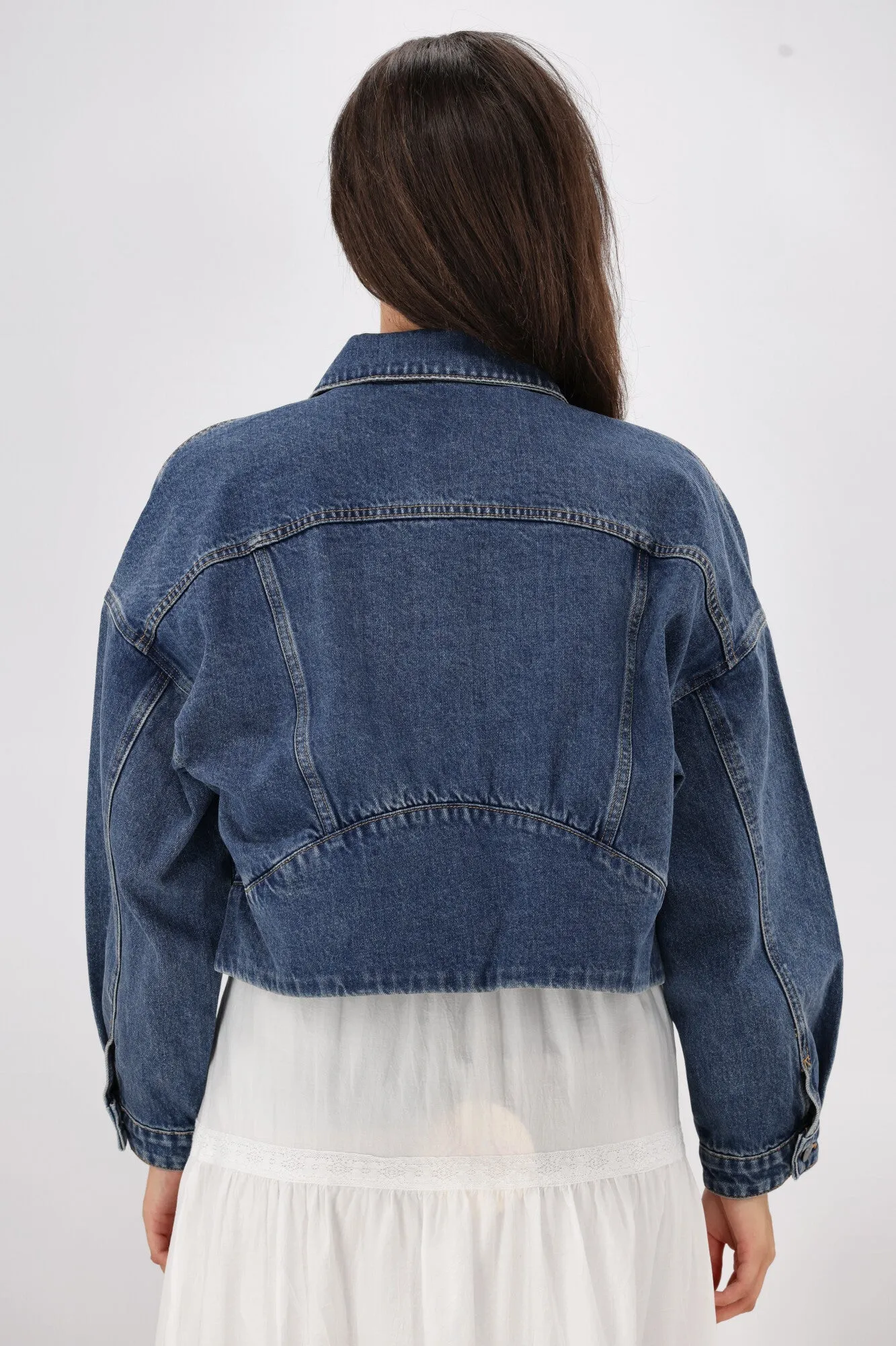 Shine On Label Everlasting Cropped Denim Jacket Vintage Indigo