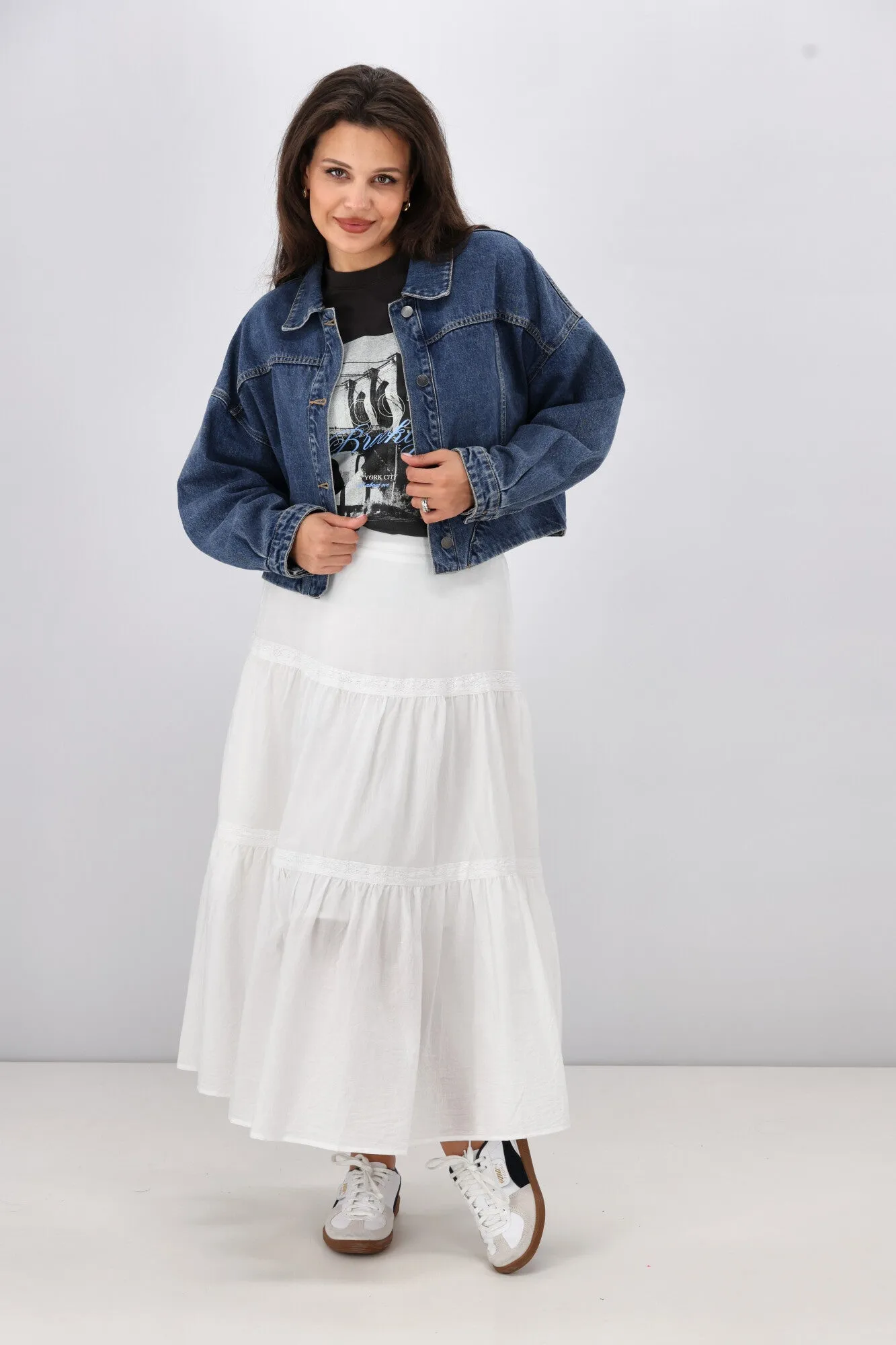 Shine On Label Everlasting Cropped Denim Jacket Vintage Indigo