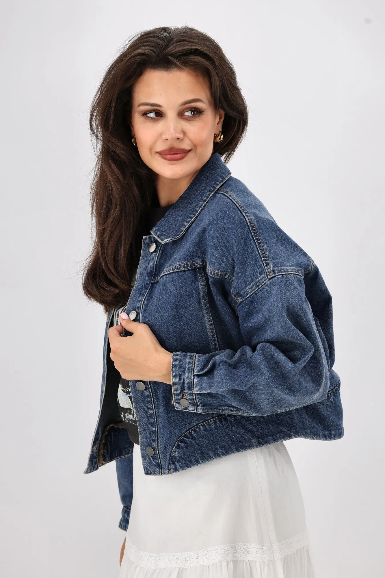 Shine On Label Everlasting Cropped Denim Jacket Vintage Indigo