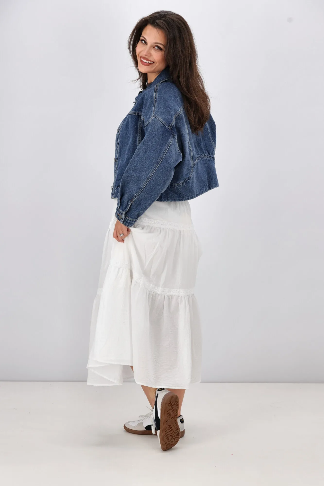 Shine On Label Everlasting Cropped Denim Jacket Vintage Indigo
