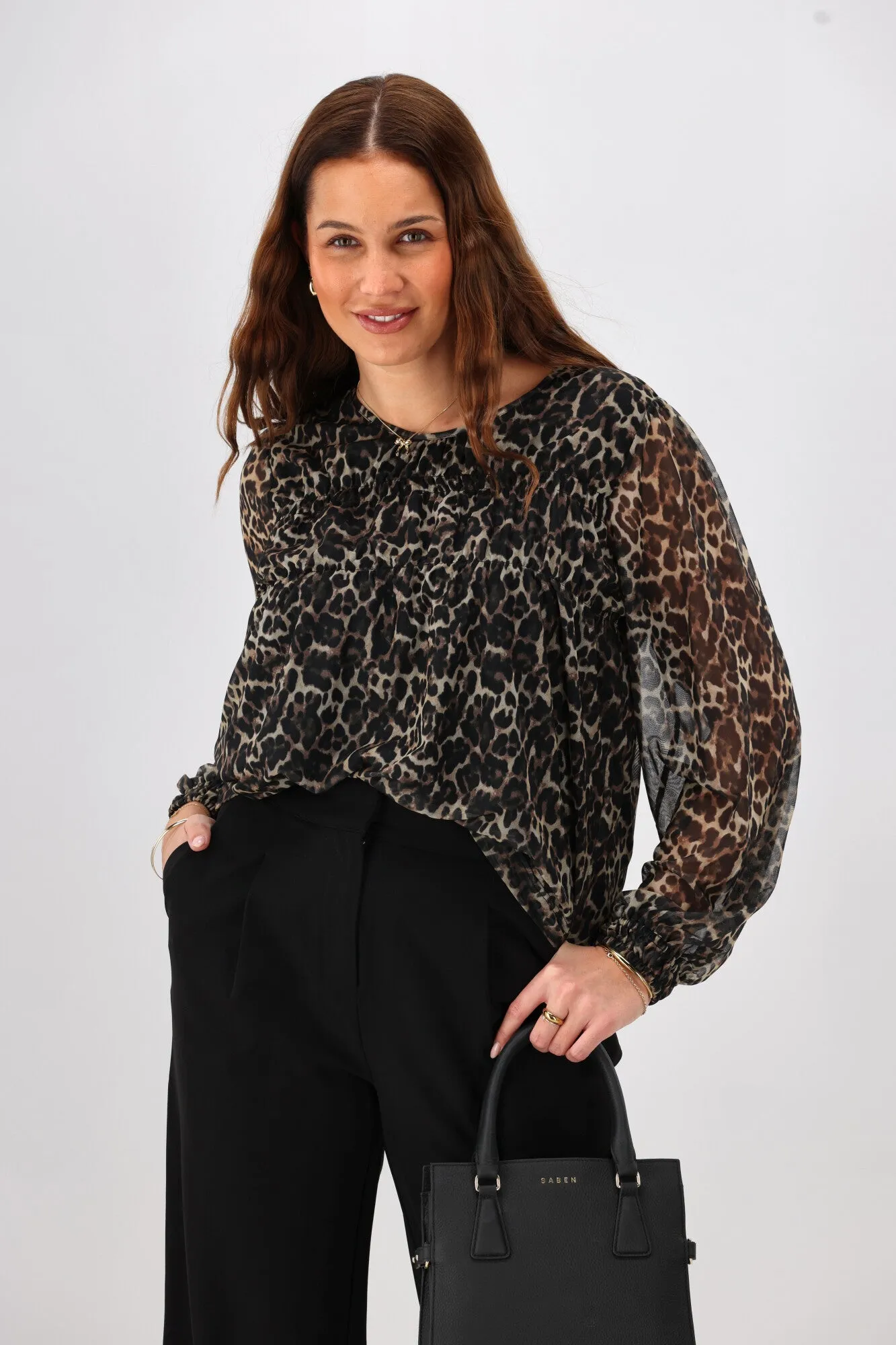 Shine On Label Kerri Animal Print Mesh Top