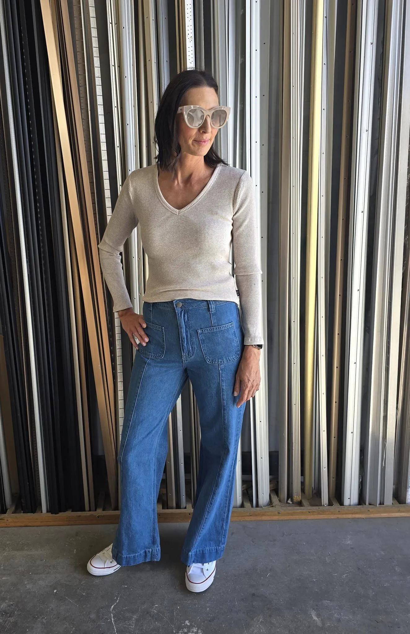 Shine On Label Lachlan Wide Leg Patch Pocket Jeans Indigo