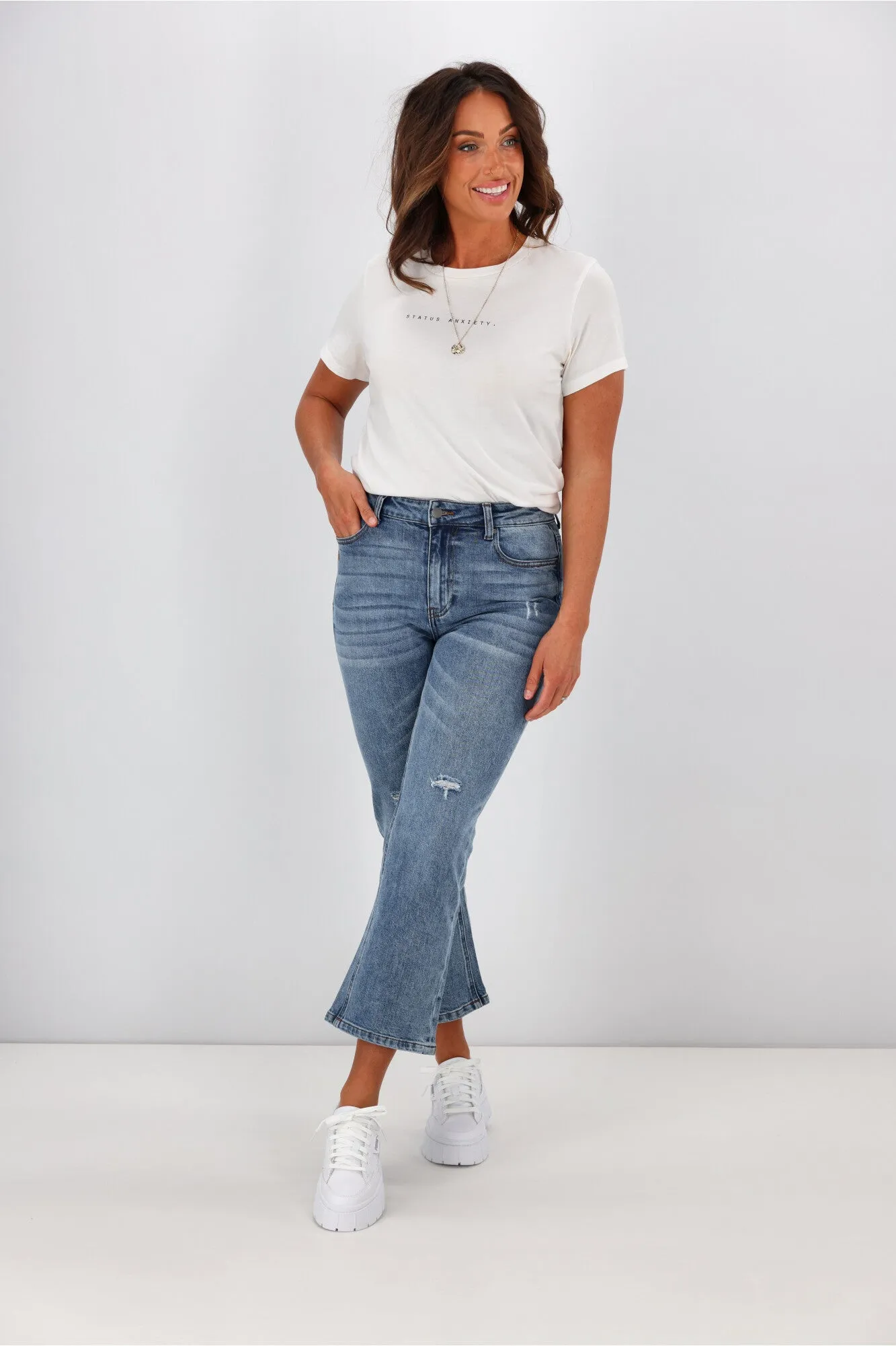 Shine On Label Myles Cropped Flare Vintage Blue