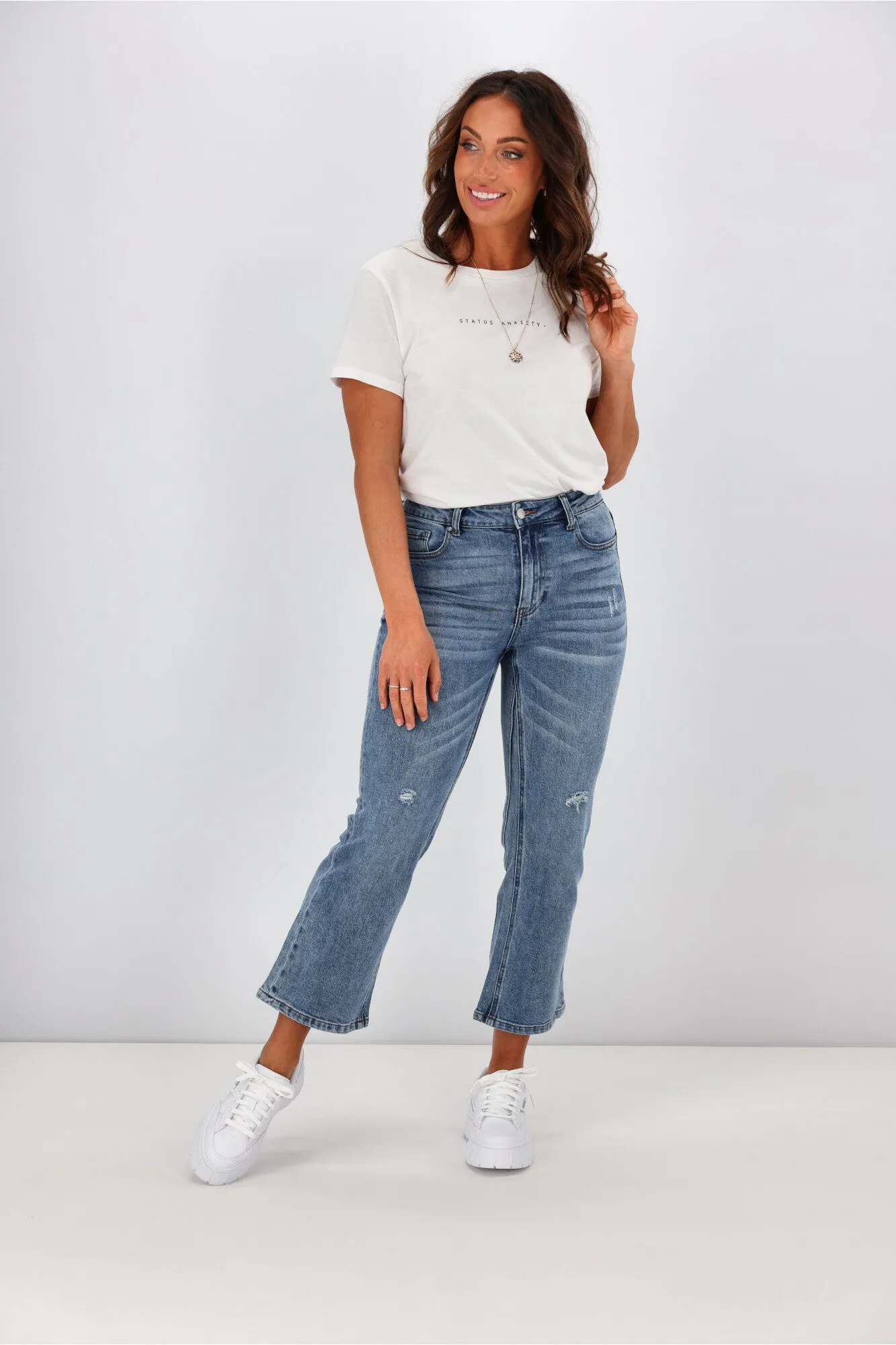 Shine On Label Myles Cropped Flare Vintage Blue