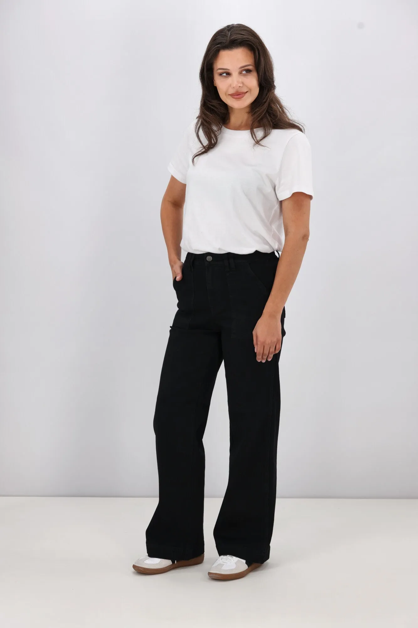 Shine On Label Noah Wide Leg Patch Pocket Jeans Black
