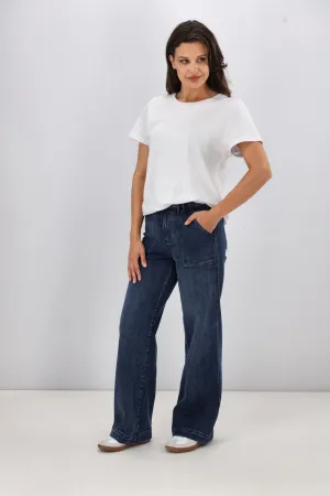 Shine On Label Noah Wide Leg Patch Pocket Jeans Indigo