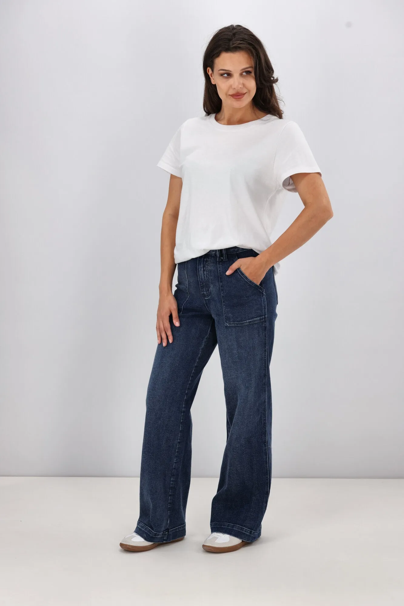 Shine On Label Noah Wide Leg Patch Pocket Jeans Indigo