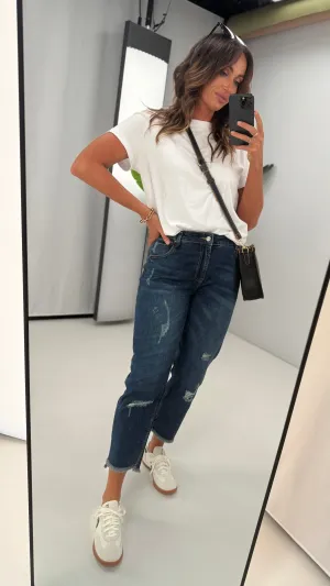 Shine On Label Orlando Boyfriend Distressed Jean Dark Indigo