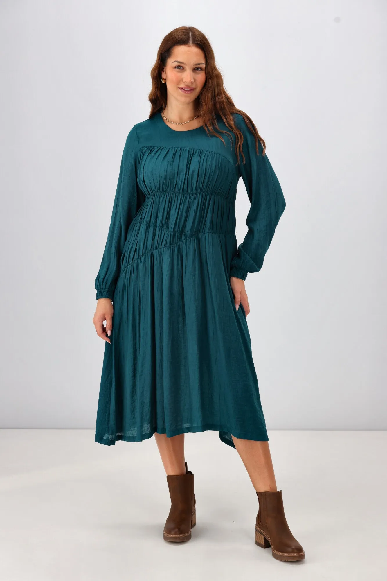 Shine On Label Paige Shirred Detail Dress Teal
