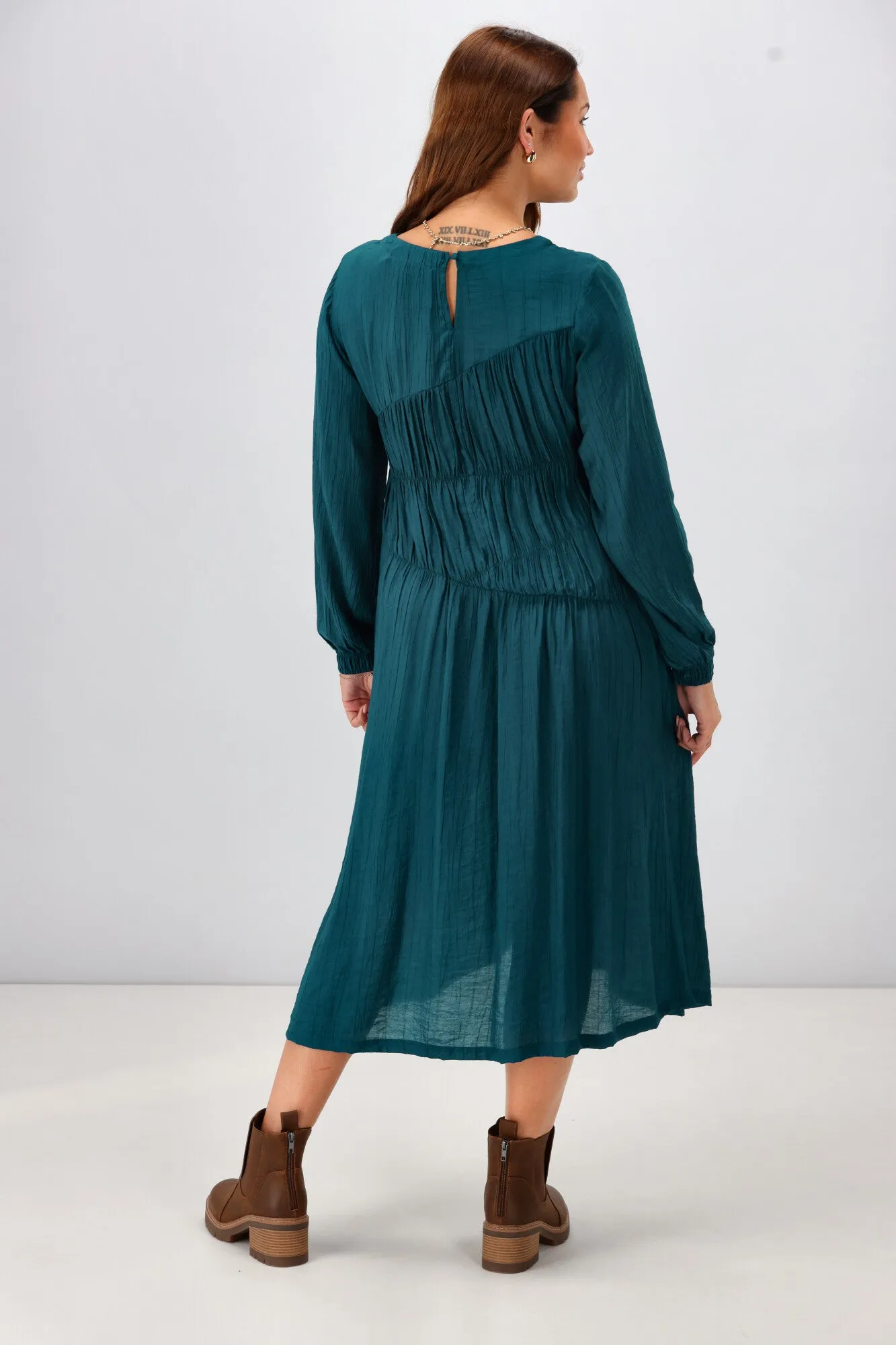 Shine On Label Paige Shirred Detail Dress Teal
