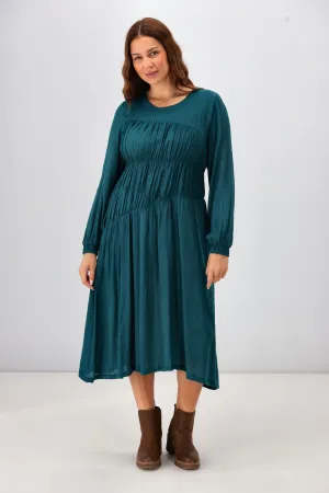 Shine On Label Paige Shirred Detail Dress Teal