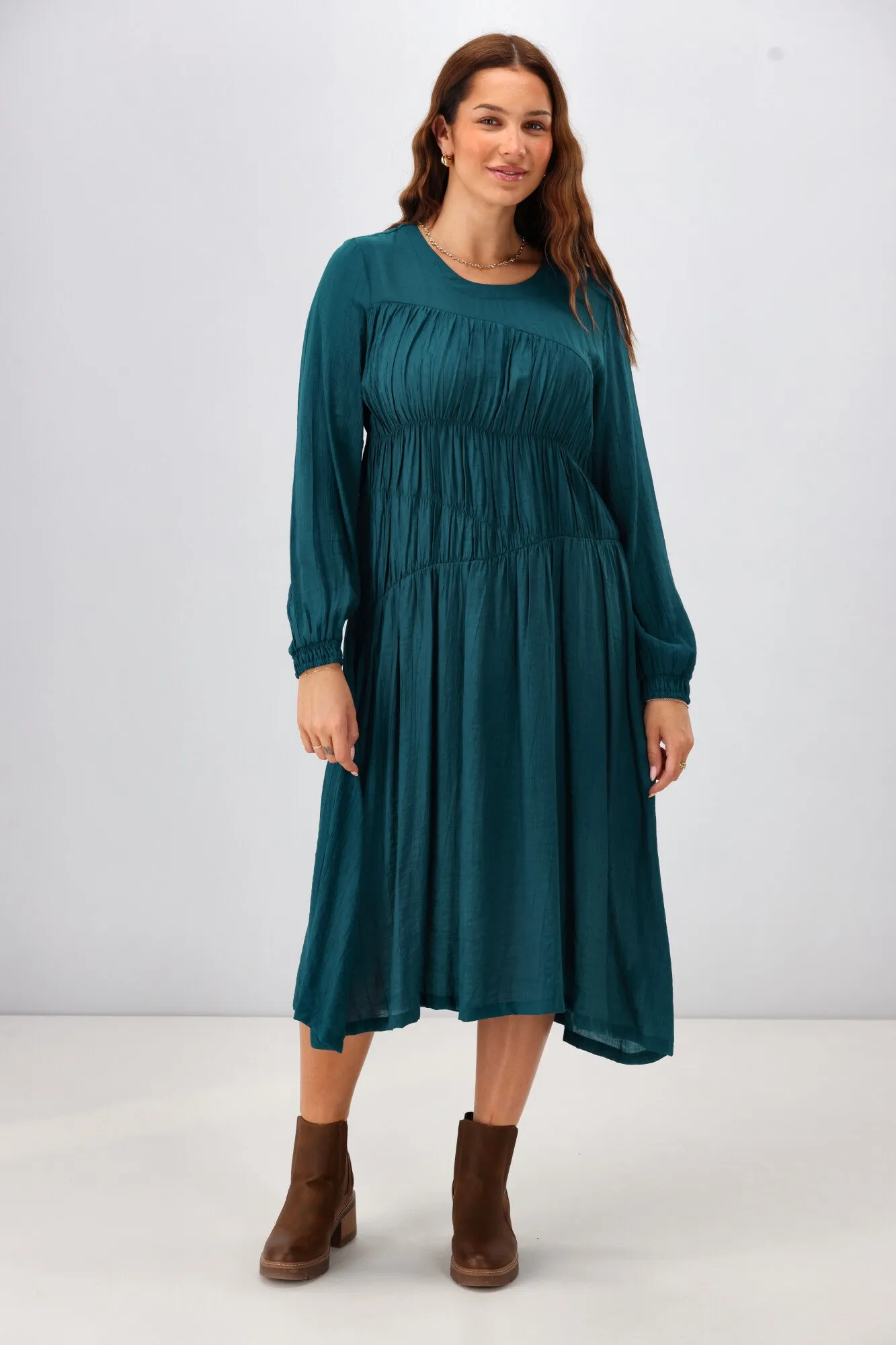 Shine On Label Paige Shirred Detail Dress Teal