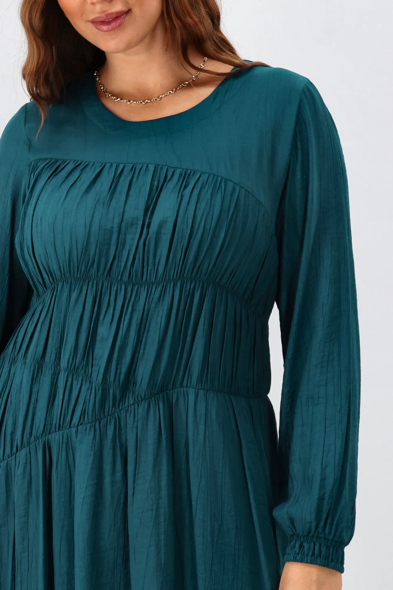 Shine On Label Paige Shirred Detail Dress Teal