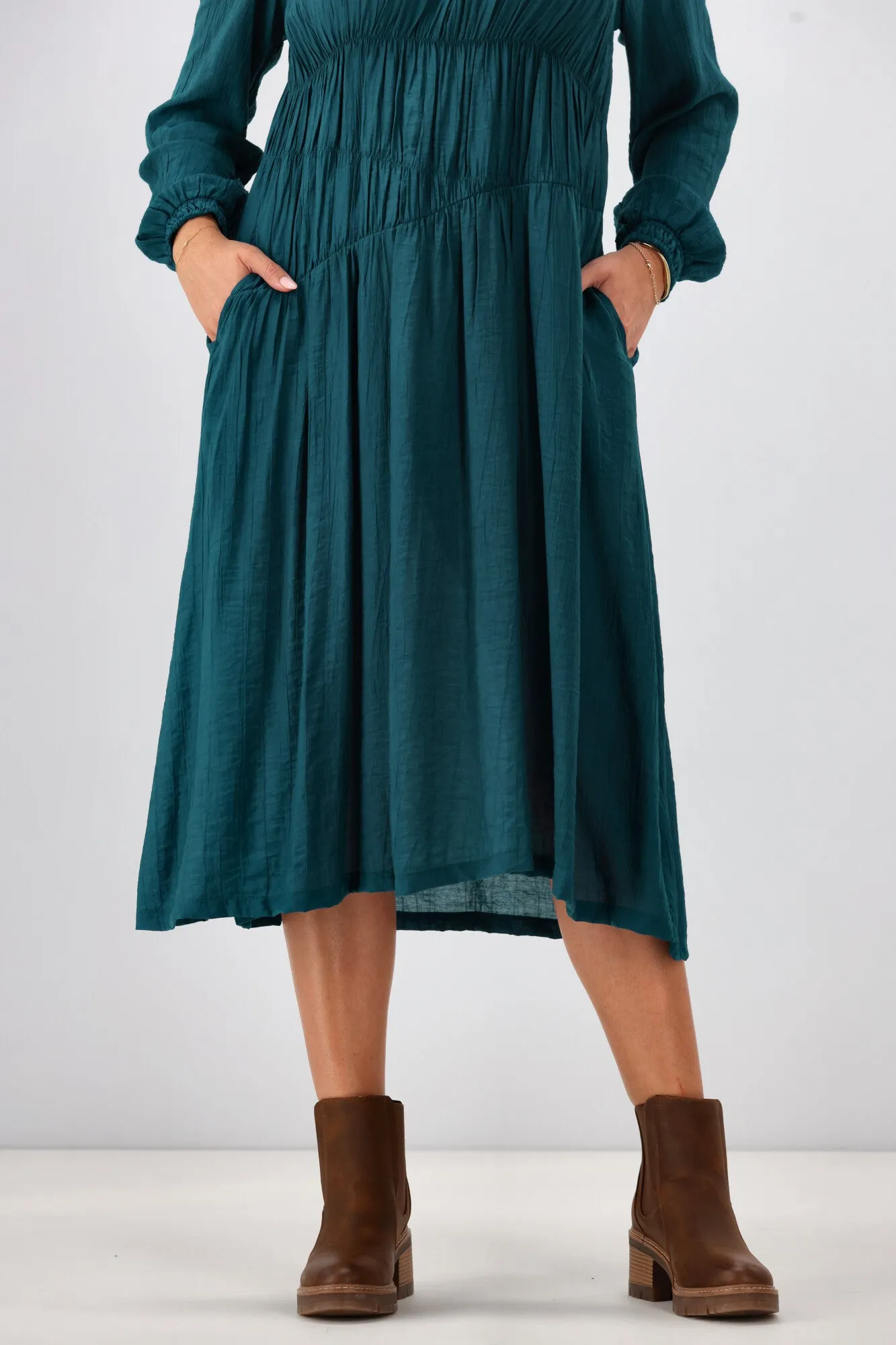 Shine On Label Paige Shirred Detail Dress Teal