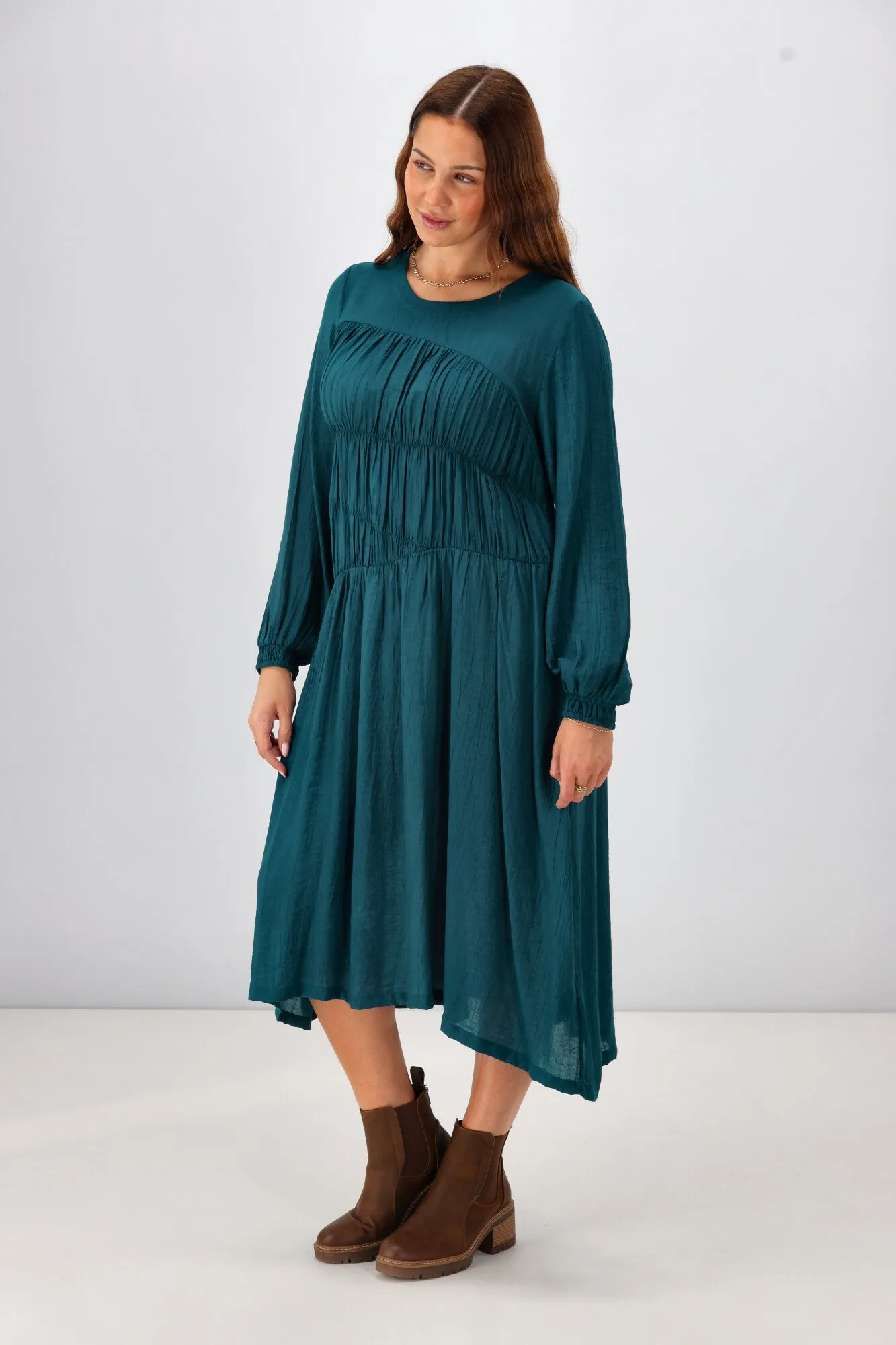 Shine On Label Paige Shirred Detail Dress Teal