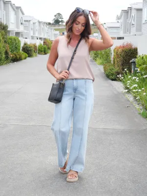 Shine On Label Phoenix Wide Leg Panel Jean Washed Blue