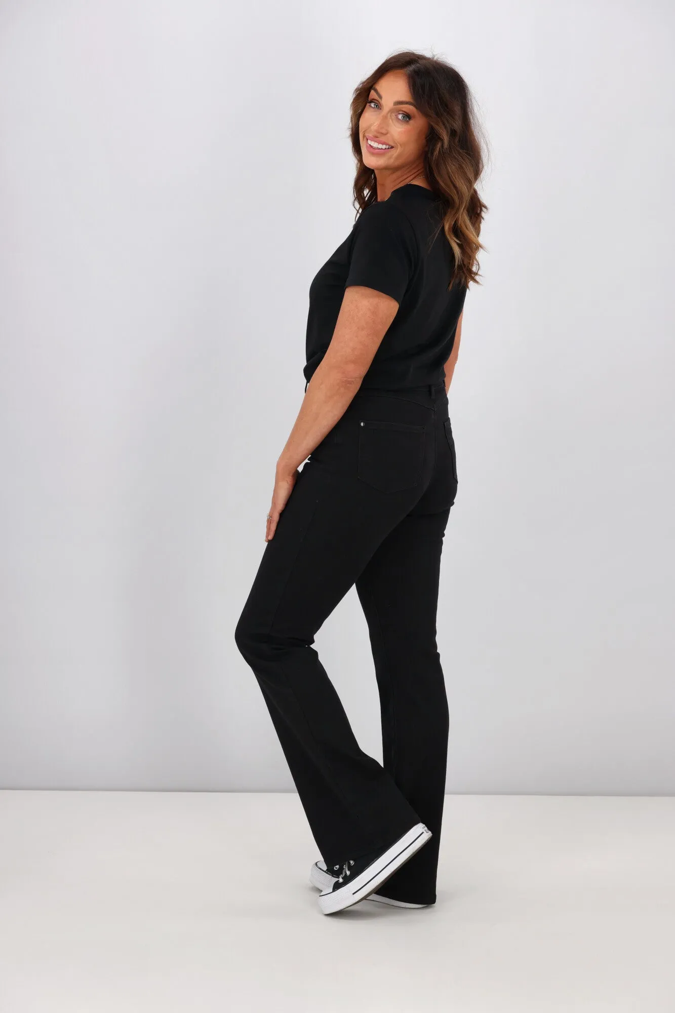 Shine On Label Sculpt Bootleg Jeans Full Length Black