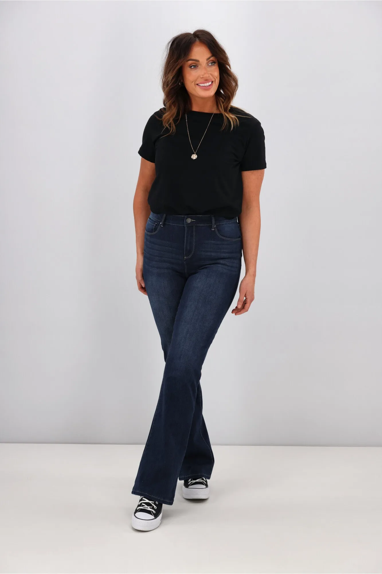 Shine On Label Sculpt Bootleg Jeans Full Length Super Dark Indigo
