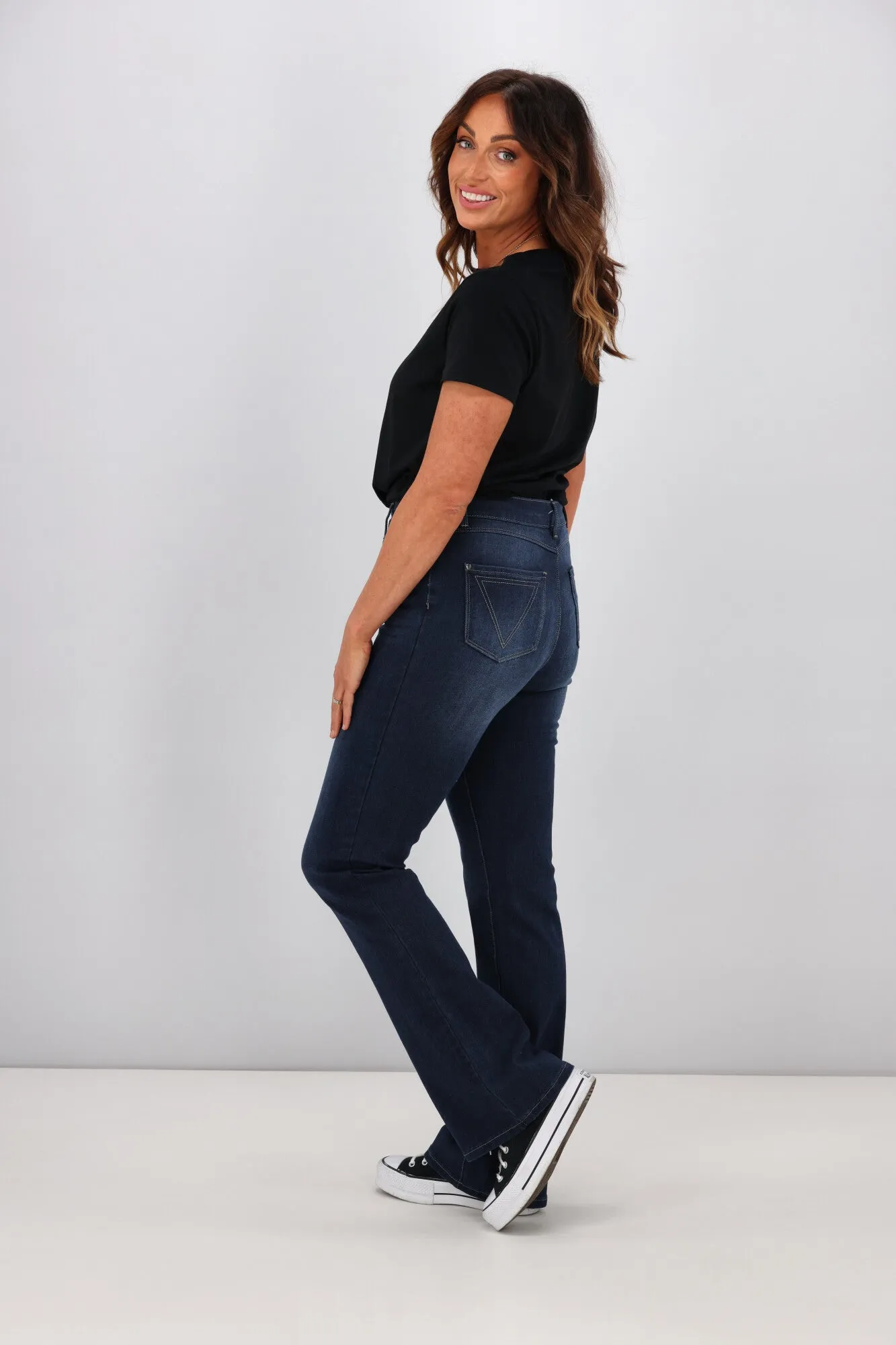 Shine On Label Sculpt Bootleg Jeans Full Length Super Dark Indigo